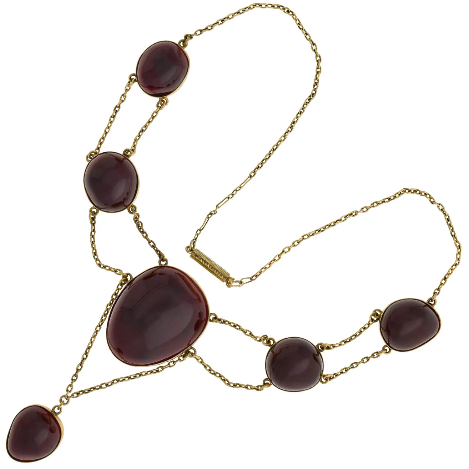Victorian Dramatic 14kt Cabochon Garnet Festoon Necklace 15" - Image 2