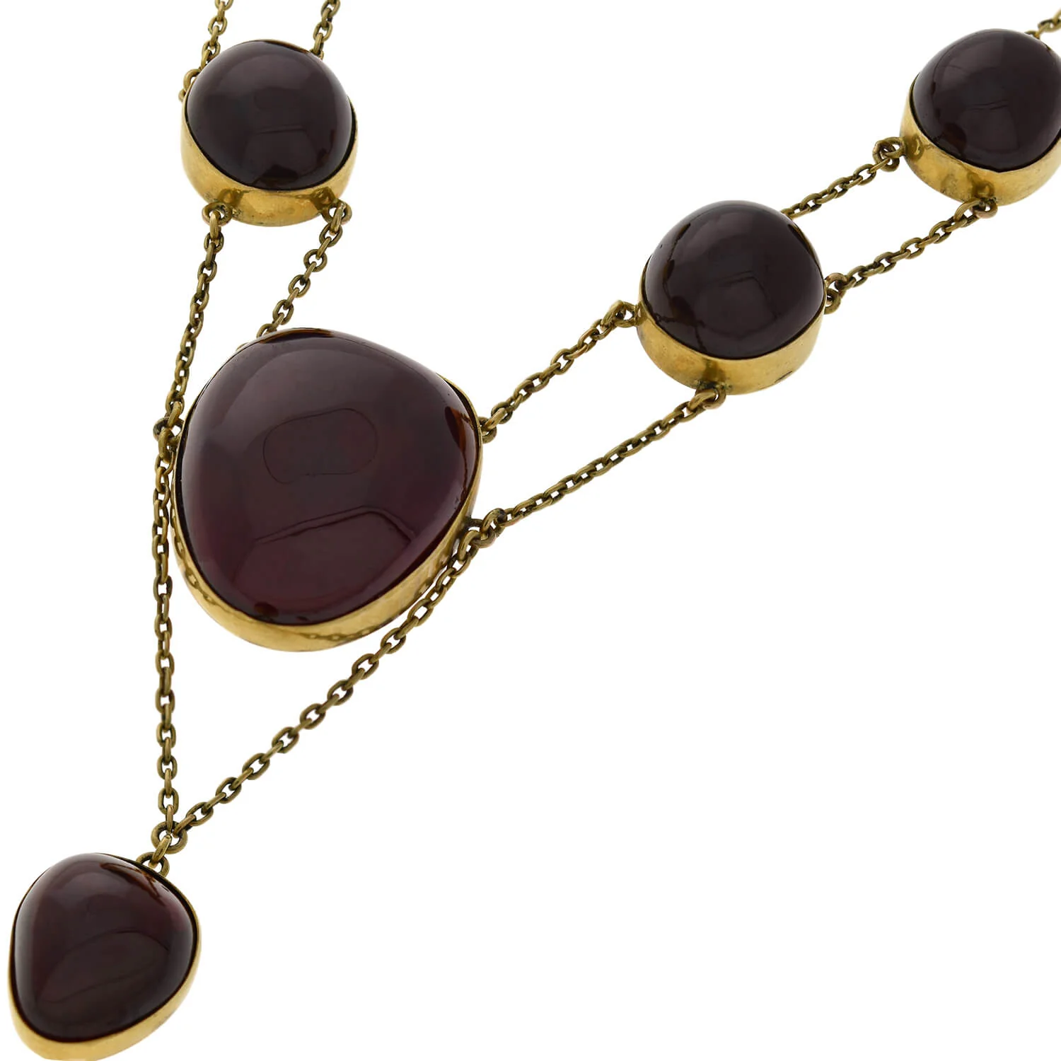 Victorian Dramatic 14kt Cabochon Garnet Festoon Necklace 15" - Image 4