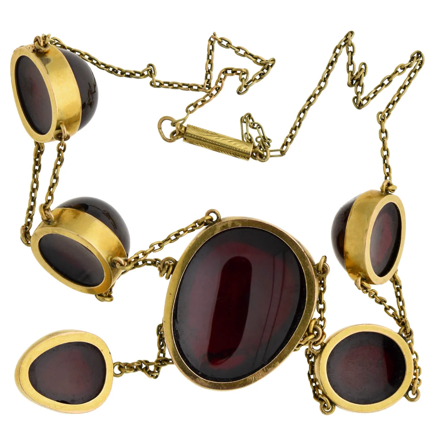 Victorian Dramatic 14kt Cabochon Garnet Festoon Necklace 15" - Image 5