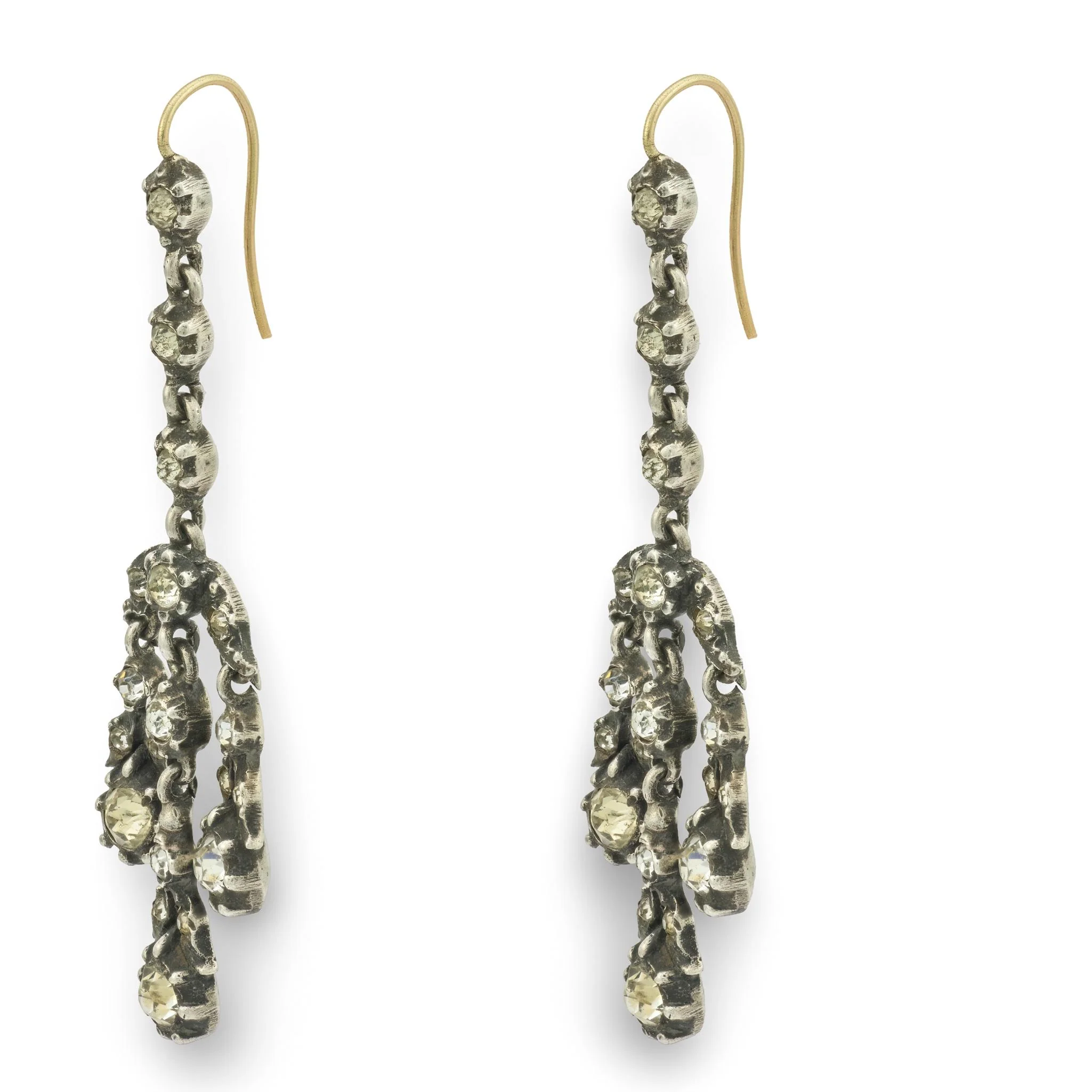 Victorian English 15k/Sterling Silver Paste Chandelier Earrings - Image 2