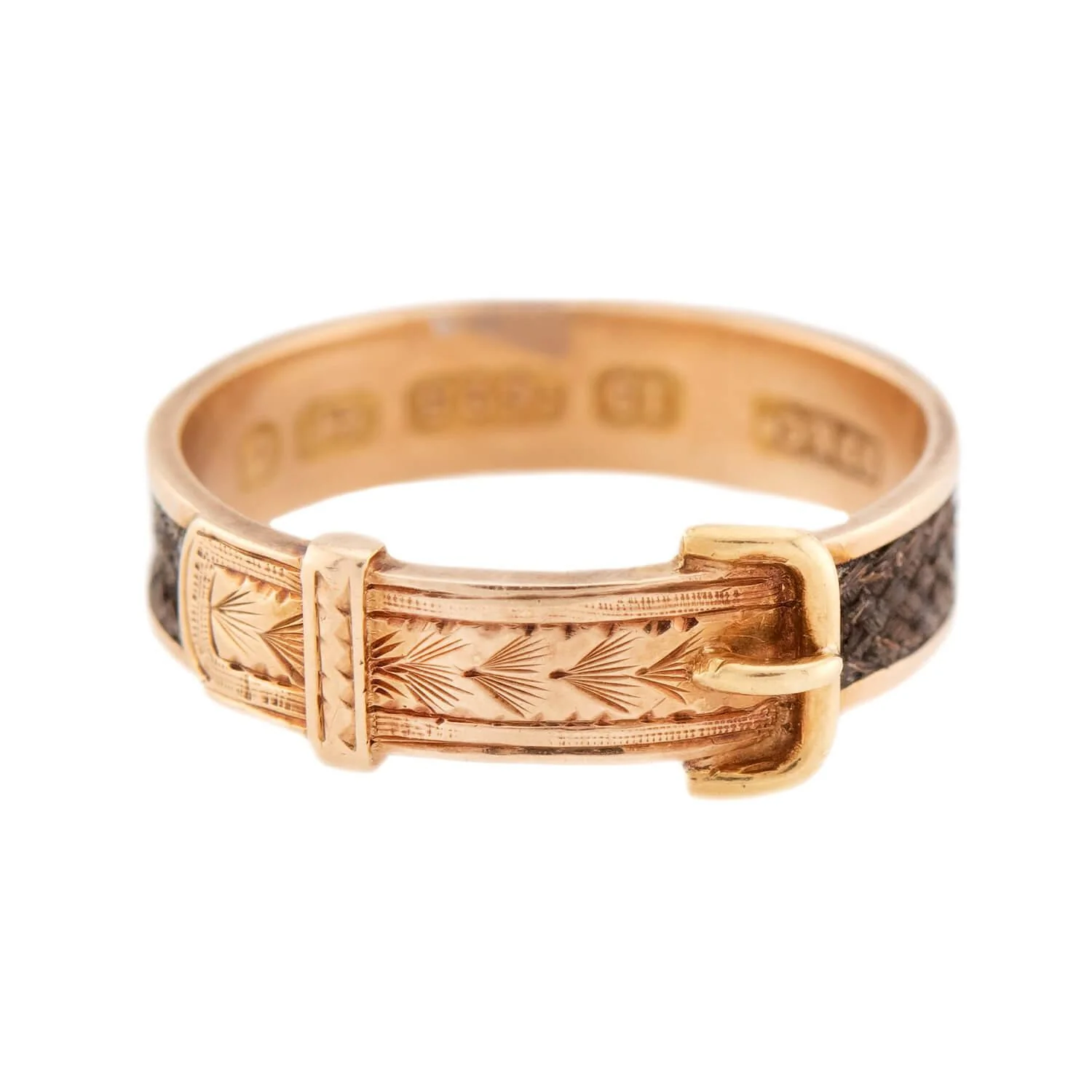 Victorian English 15k Woven Hair Buckle-Motif Mourning Ring - Image 2