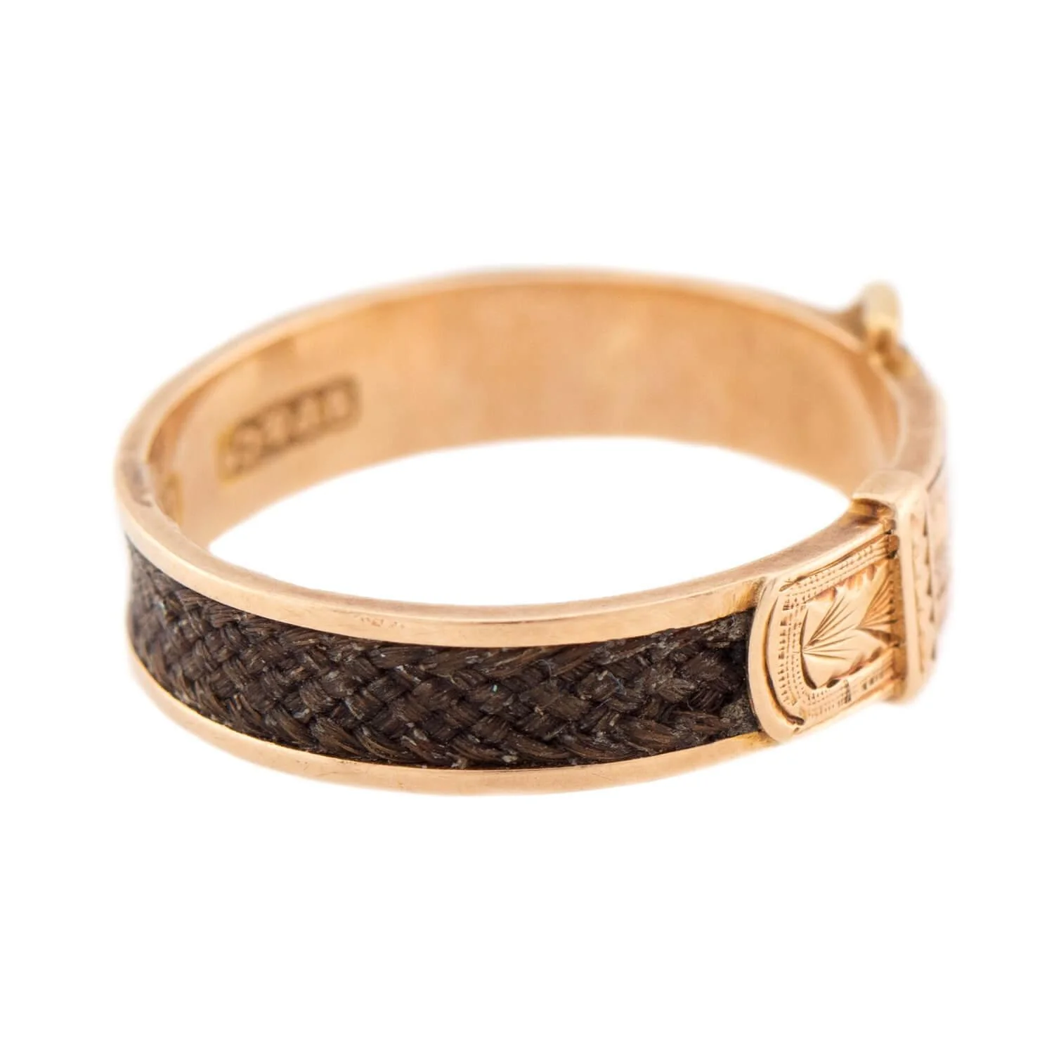 Victorian English 15k Woven Hair Buckle-Motif Mourning Ring - Image 3