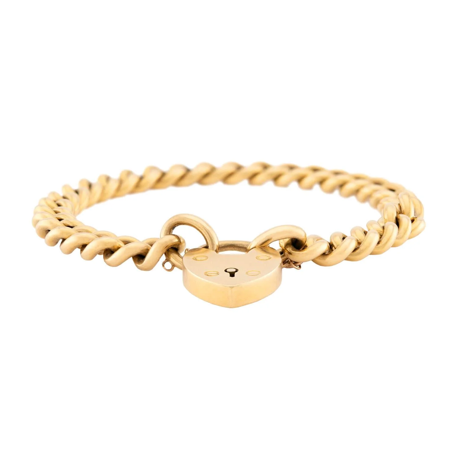Victorian English 18k Cuban Link Heart Padlock Bracelet - Image 4