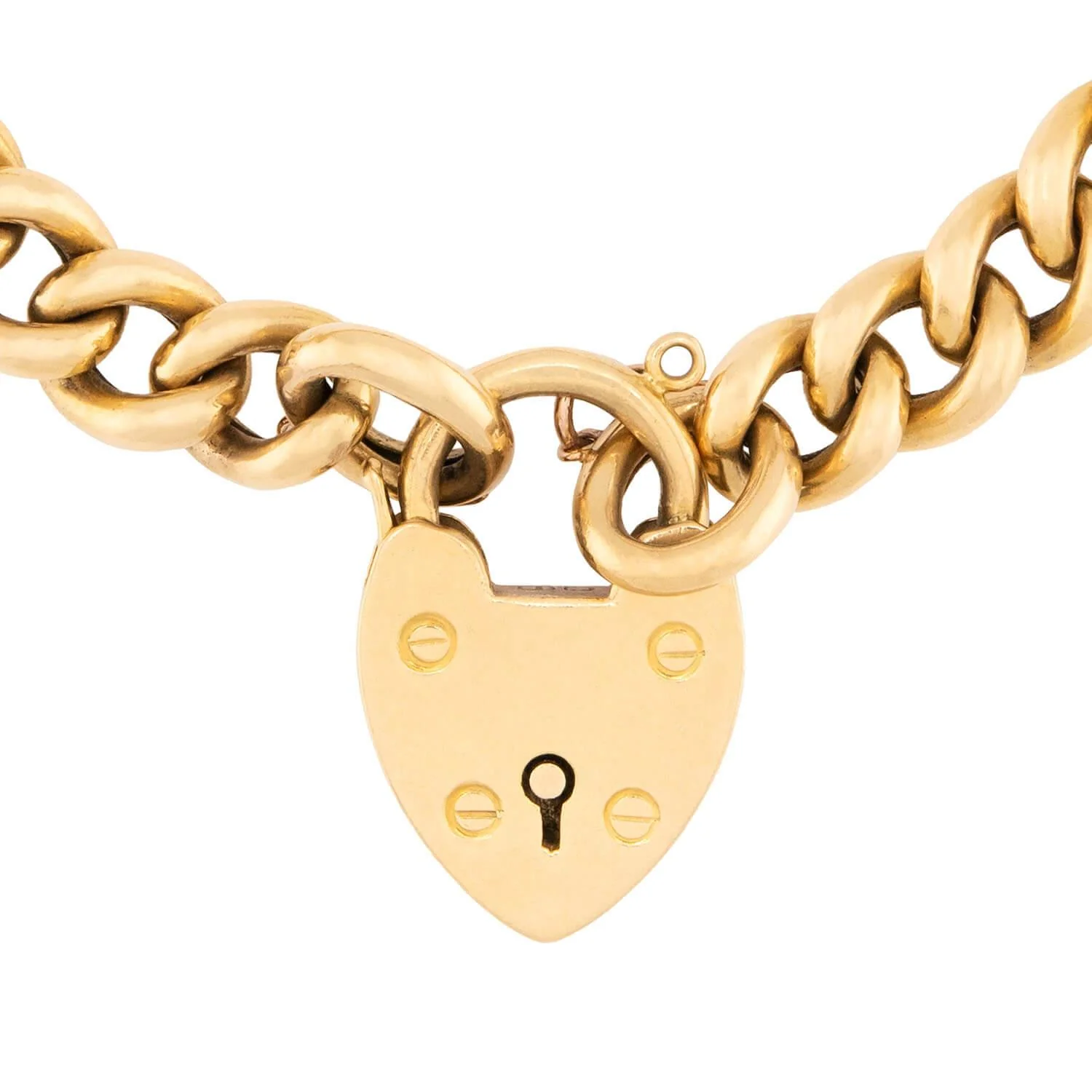 Victorian English 18k Cuban Link Heart Padlock Bracelet - Image 5