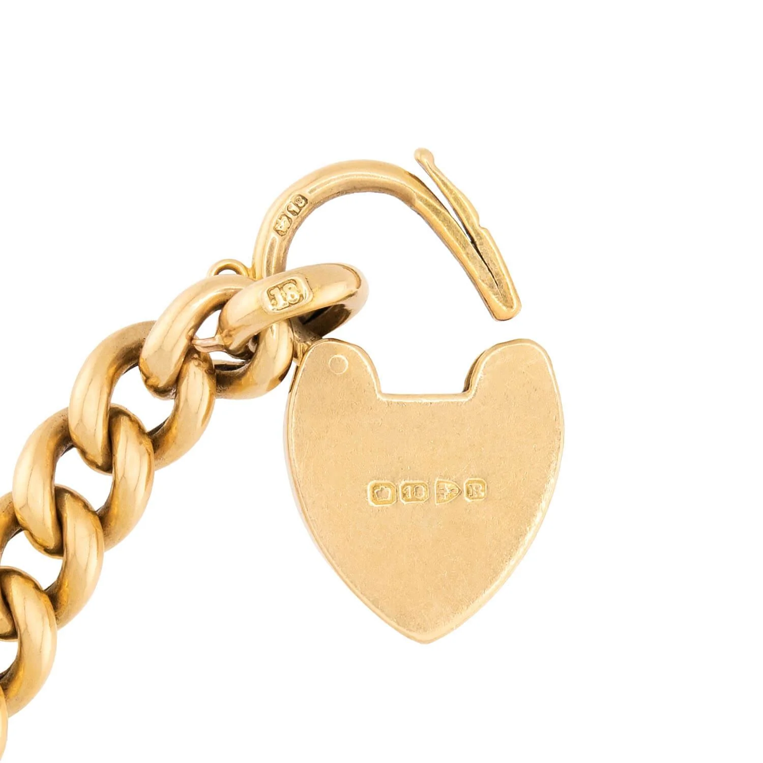 Victorian English 18k Cuban Link Heart Padlock Bracelet - Image 7