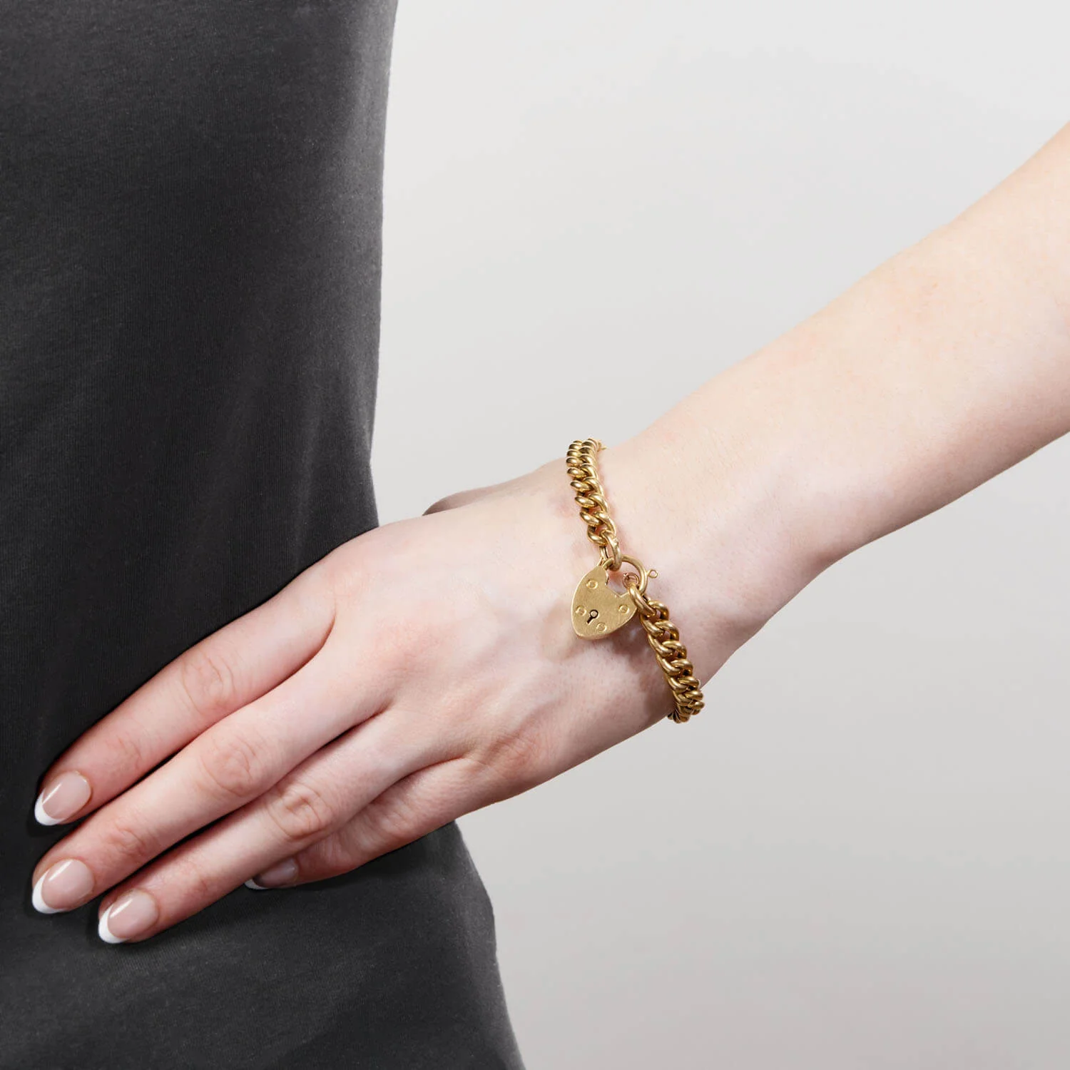 Victorian English 18k Cuban Link Heart Padlock Bracelet - Image 9