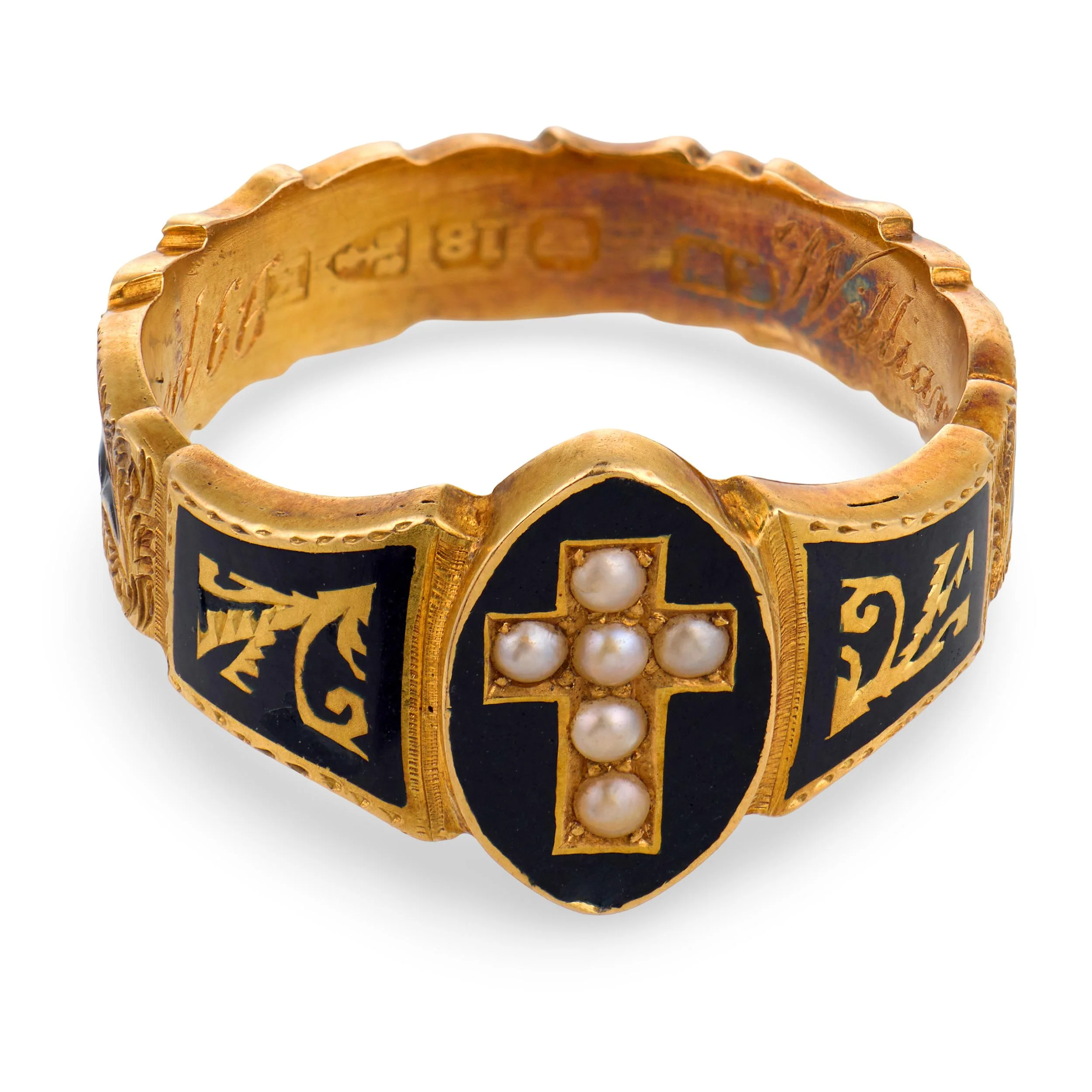 Victorian English 18k Pearl & Enamel Mourning Ring - Image 2