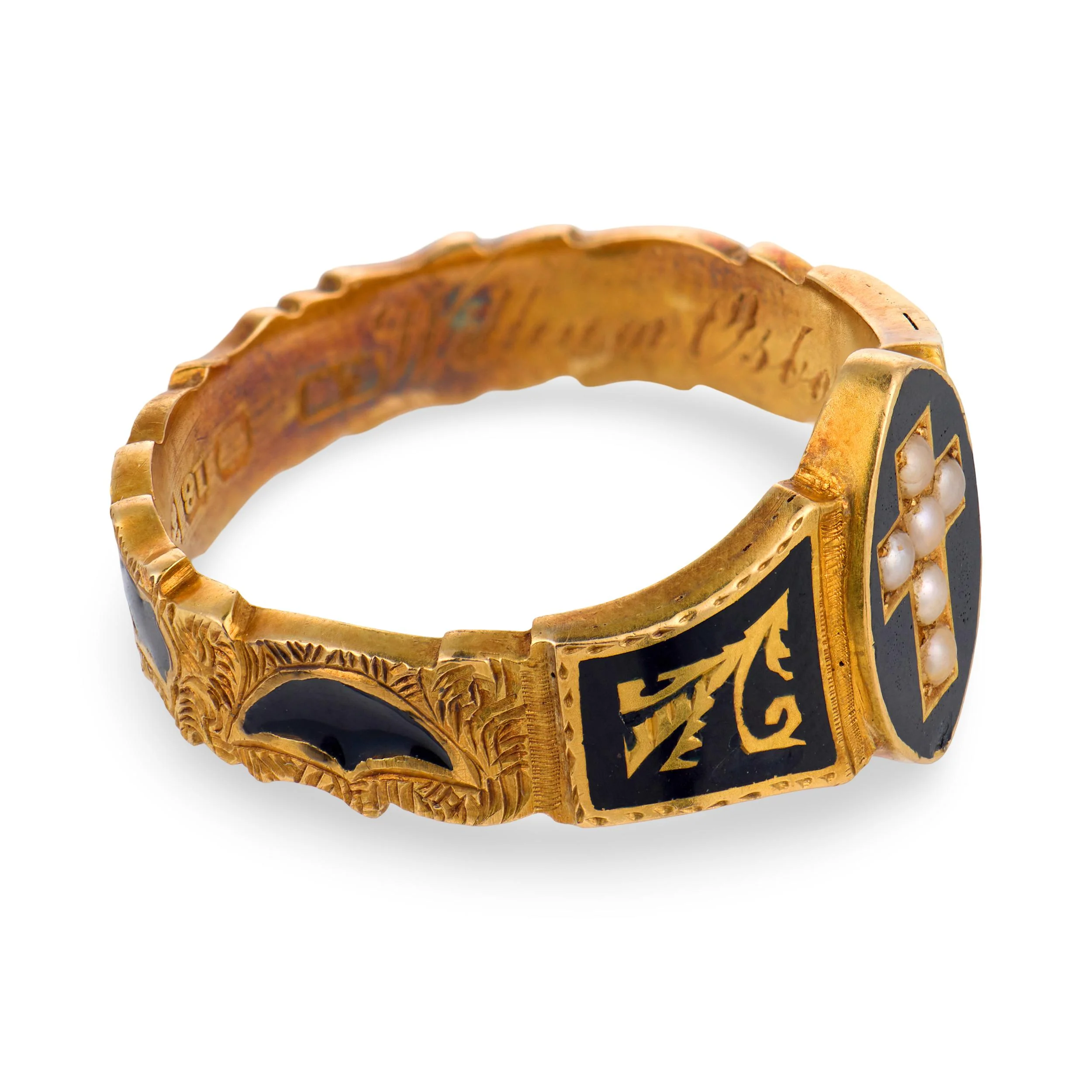 Victorian English 18k Pearl & Enamel Mourning Ring - Image 3
