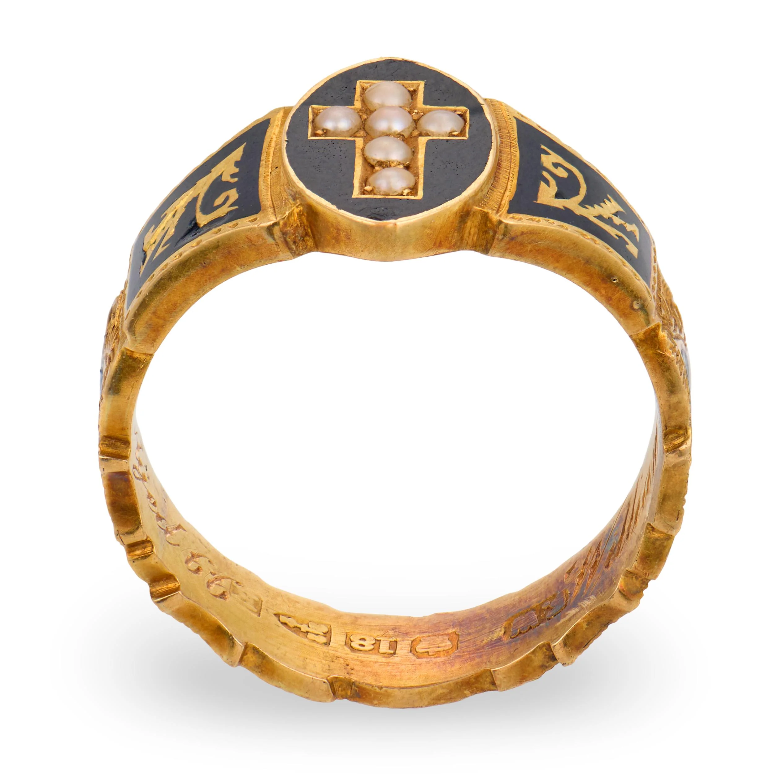 Victorian English 18k Pearl & Enamel Mourning Ring - Image 4