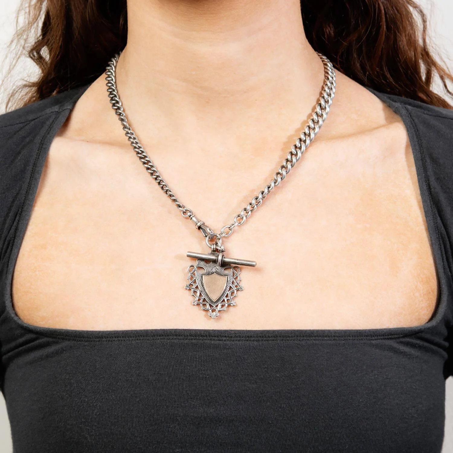 Victorian English 9k/Sterling Silver Medallion Pendant Necklace - Image 5