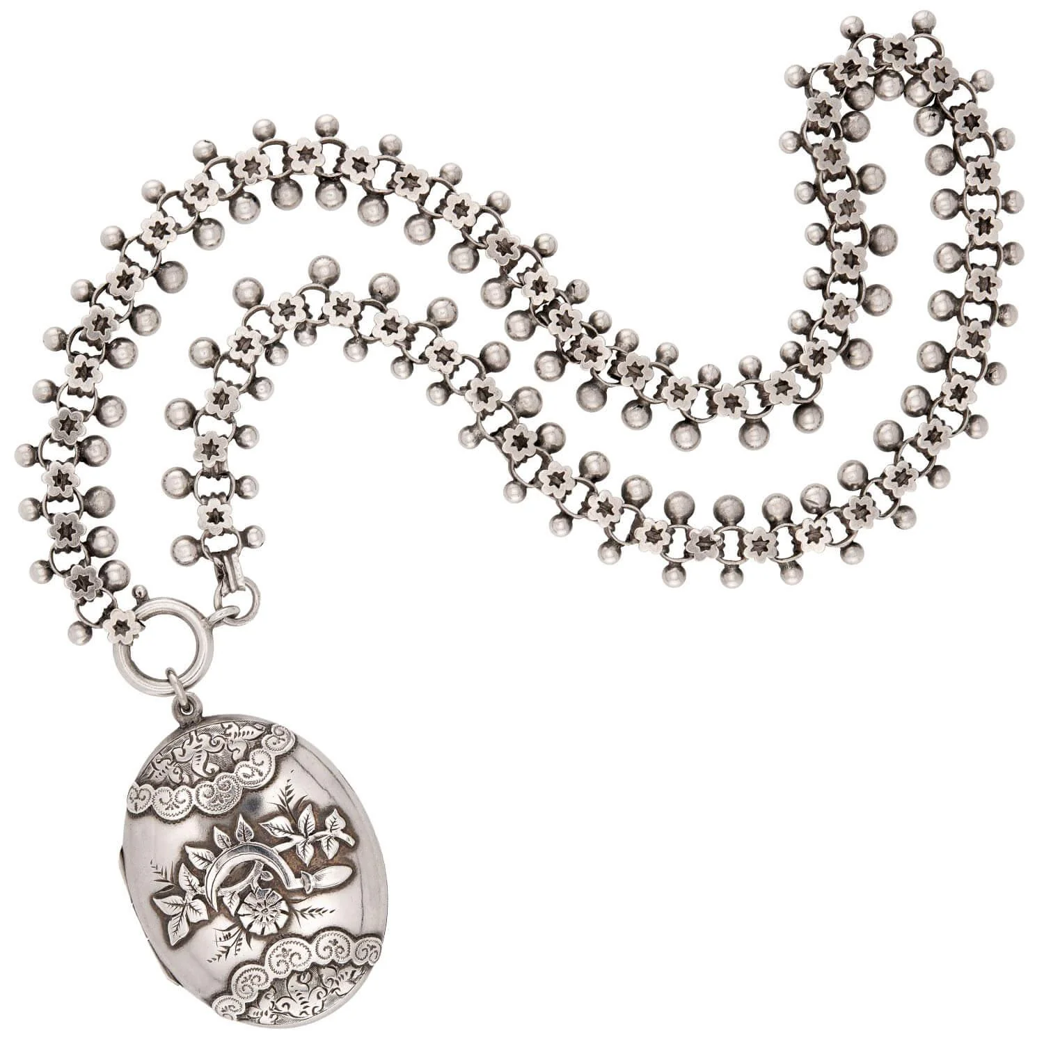 Victorian English Sterling Silver Book Chain Locket Necklace