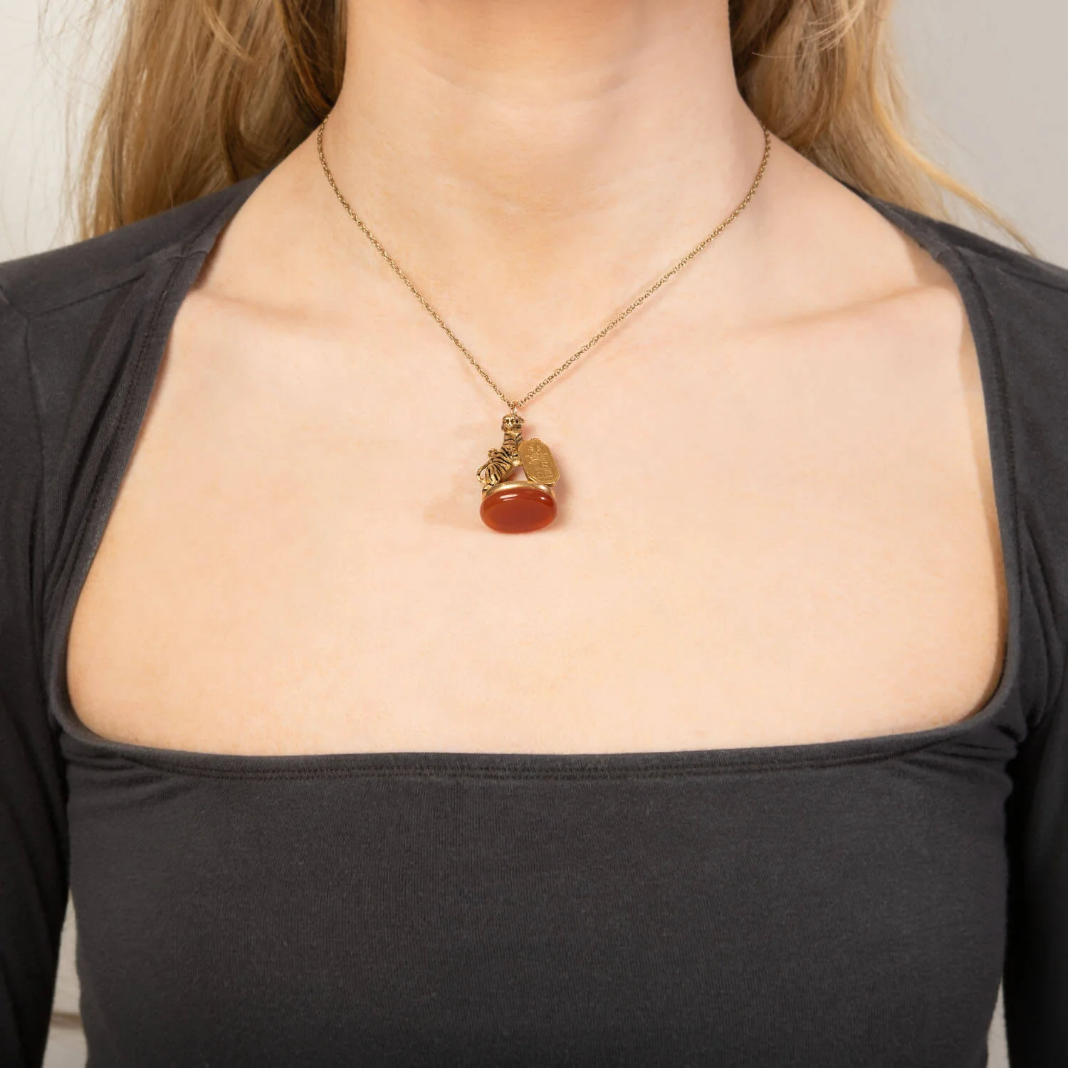 Victorian French 18k Carnelian, Diamond, & Enamel Tiger Fob - Image 7