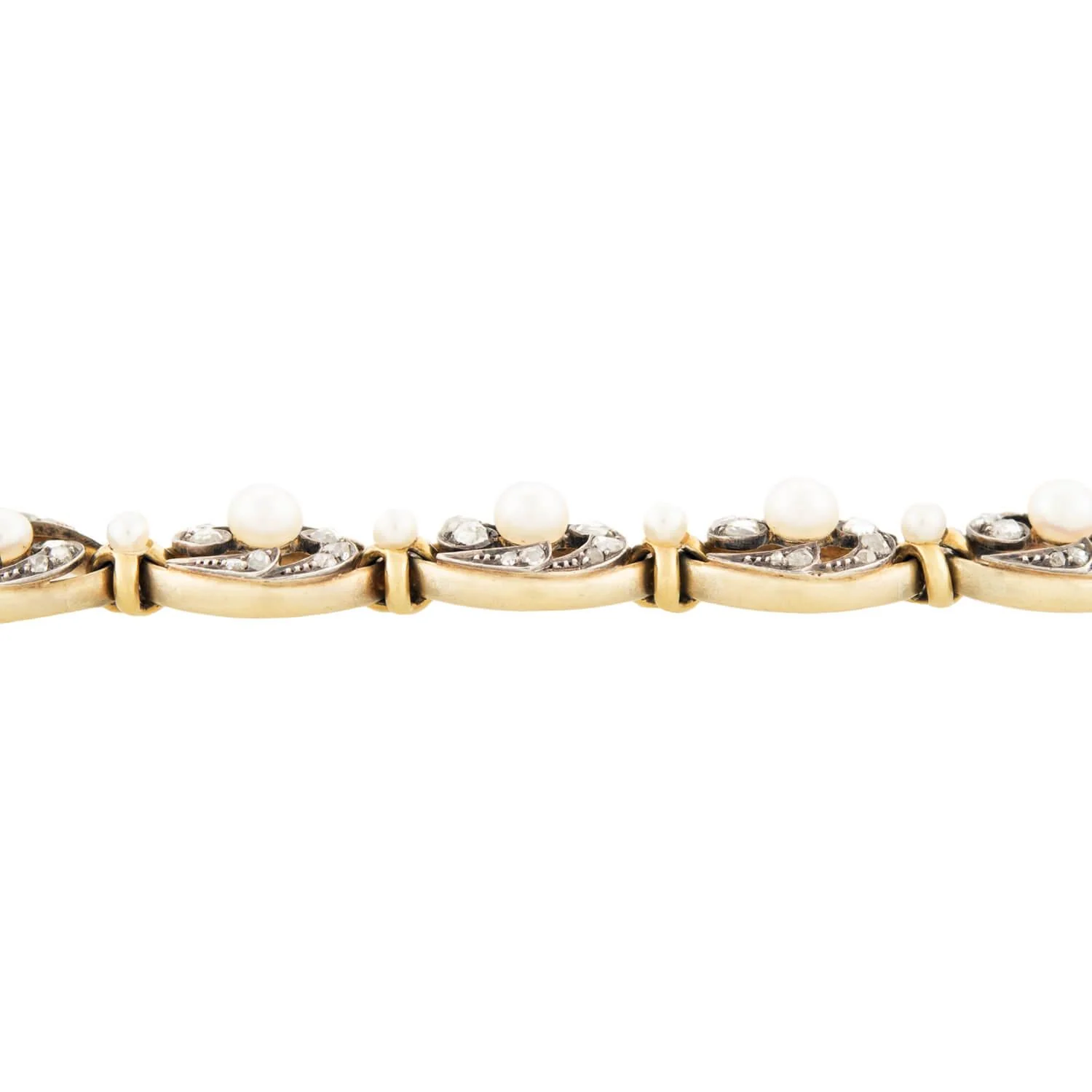 Victorian French 18k/Sterling Silver Pearl and Diamond Bracelet - Image 2