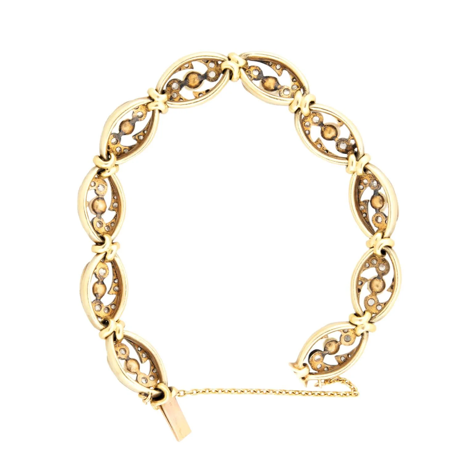 Victorian French 18k/Sterling Silver Pearl and Diamond Bracelet - Image 4
