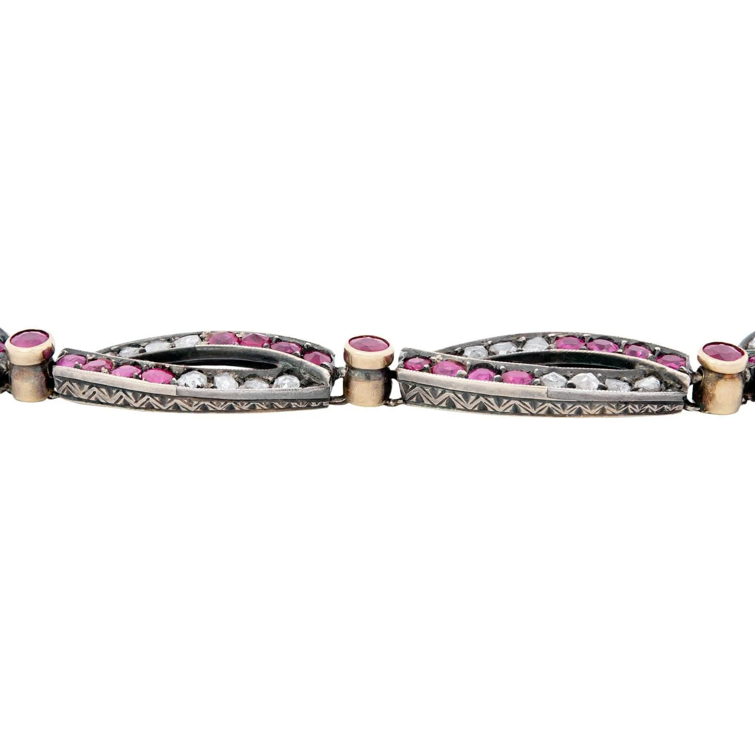 Victorian French 18k/Sterling Silver Ruby and Diamond Bracelet - Image 2