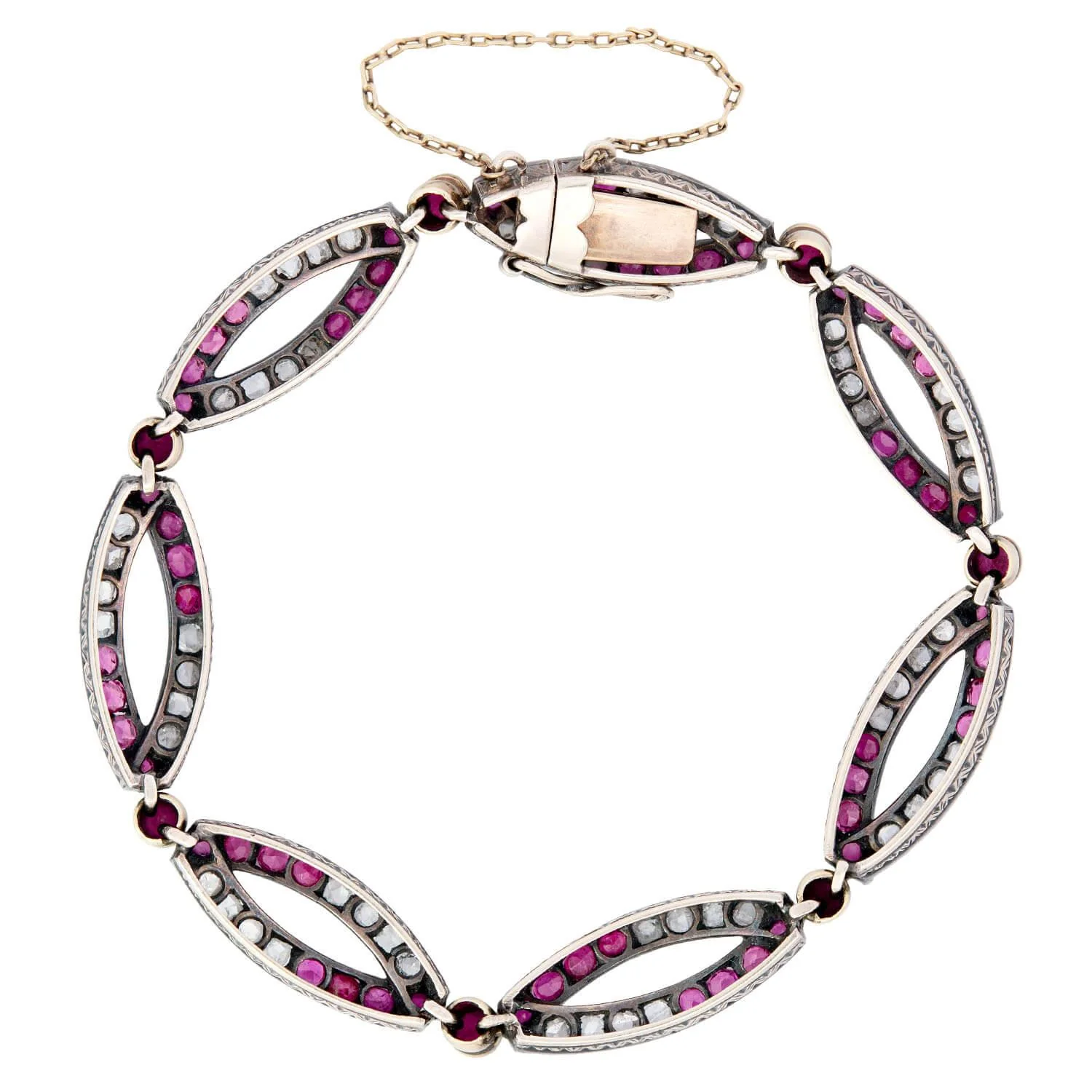 Victorian French 18k/Sterling Silver Ruby and Diamond Bracelet - Image 3