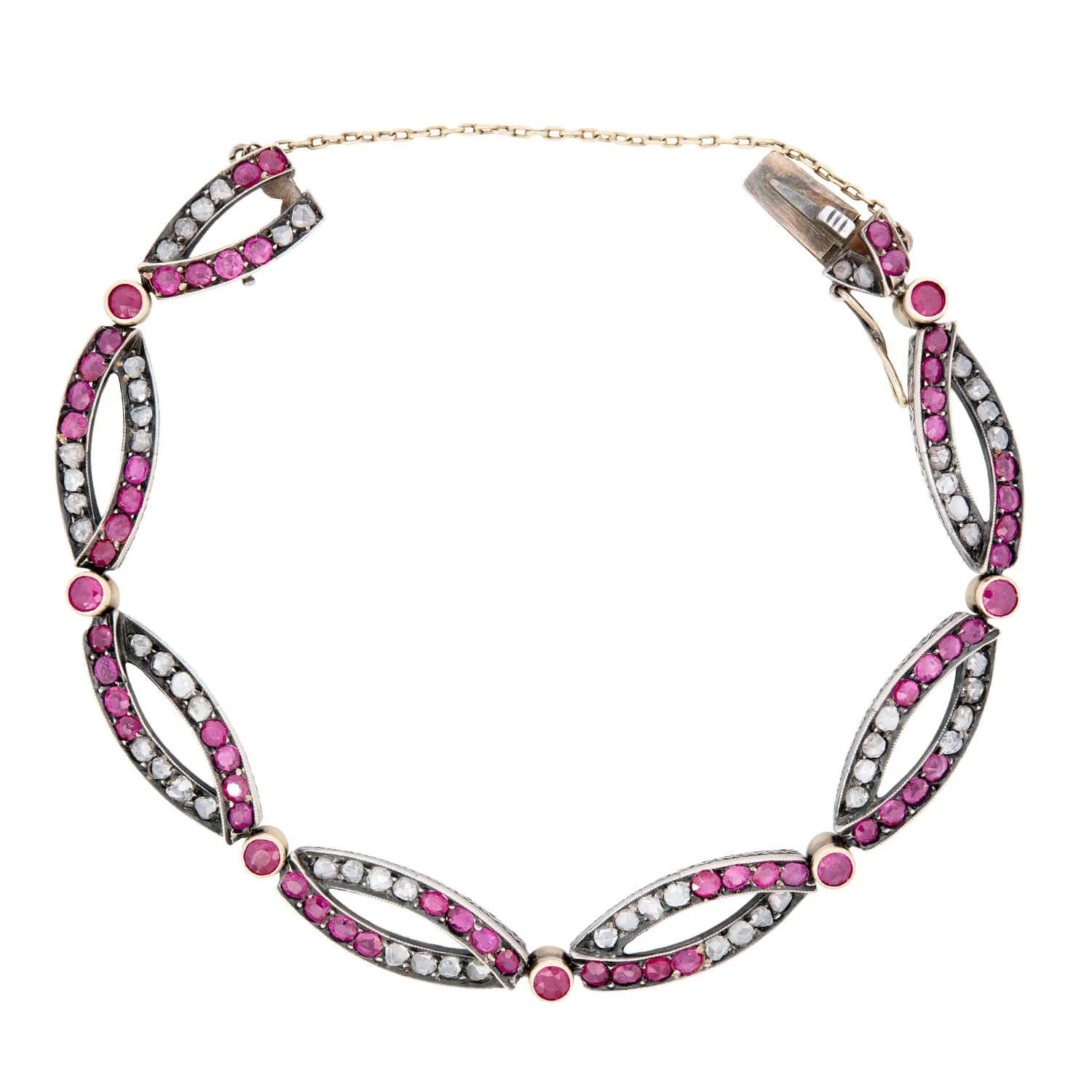 Victorian French 18k/Sterling Silver Ruby and Diamond Bracelet - Image 4