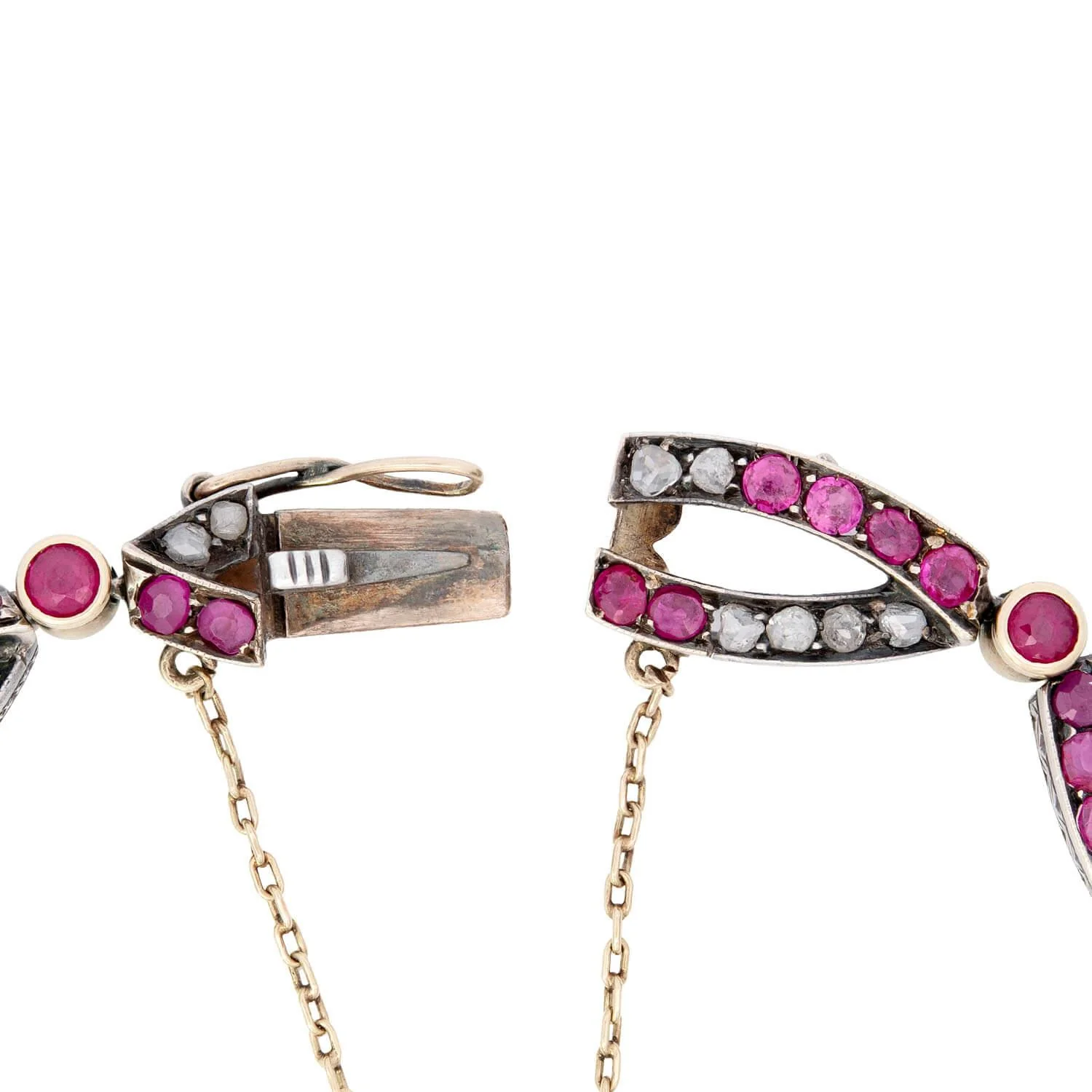 Victorian French 18k/Sterling Silver Ruby and Diamond Bracelet - Image 5