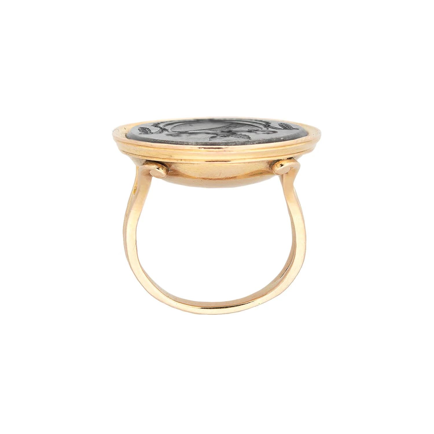 Victorian French 18kt/Steel Intaglio Signet Ring 17.5g - Image 3