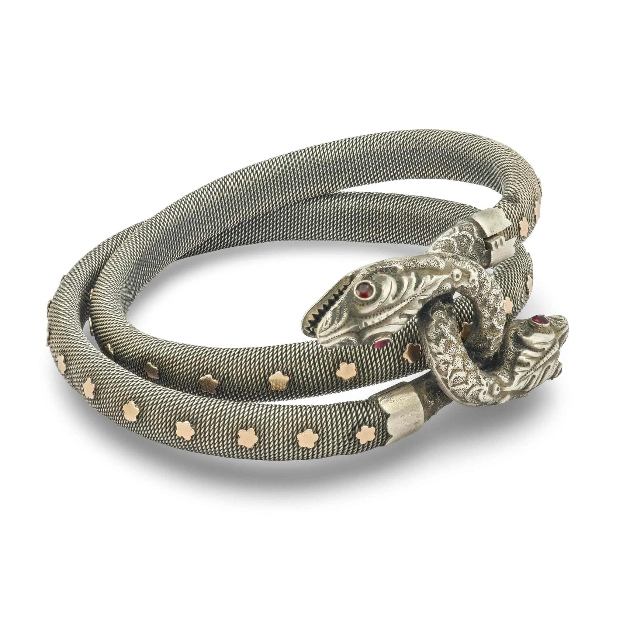 Victorian French Sterling Silver/Gold-Filled Garnet Snake Bracelet - Image 2