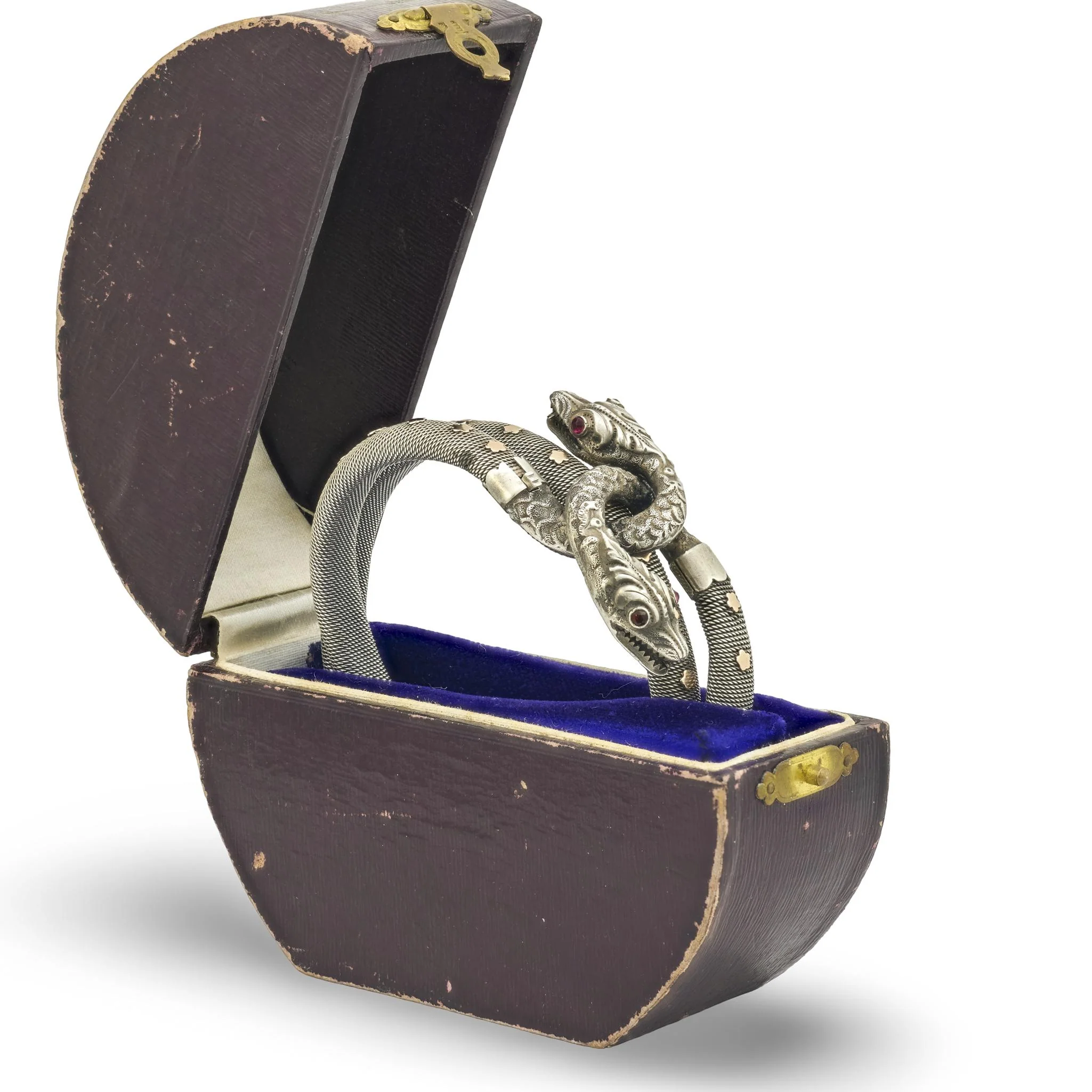 Victorian French Sterling Silver/Gold-Filled Garnet Snake Bracelet - Image 5