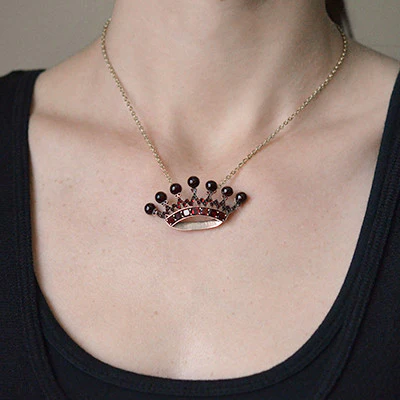 Victorian Gold Filled Bohemian Garnet Crown Necklace - Image 7