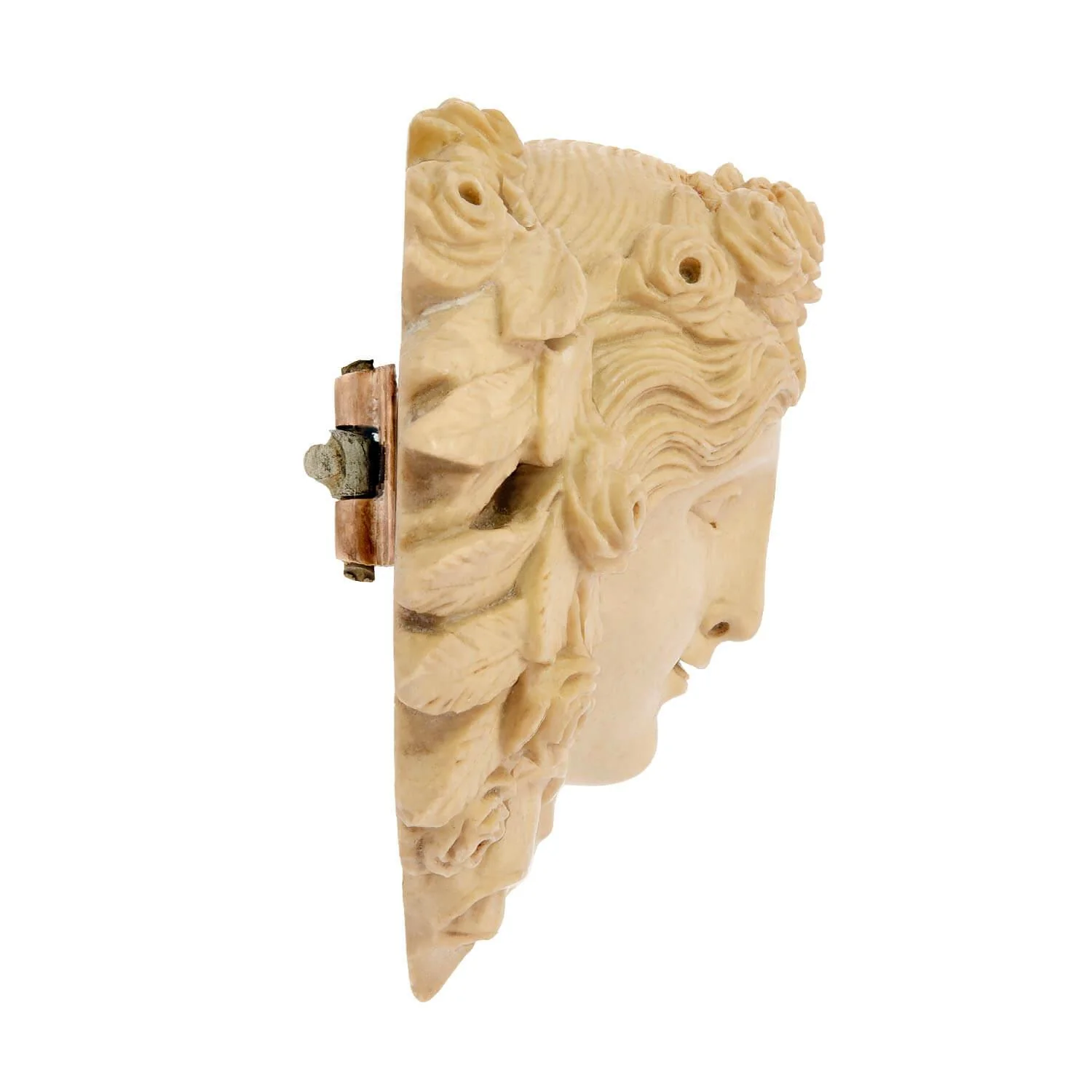 Victorian Gold Filled Carved Lava Womans Face with Flowers Pin - Image 2