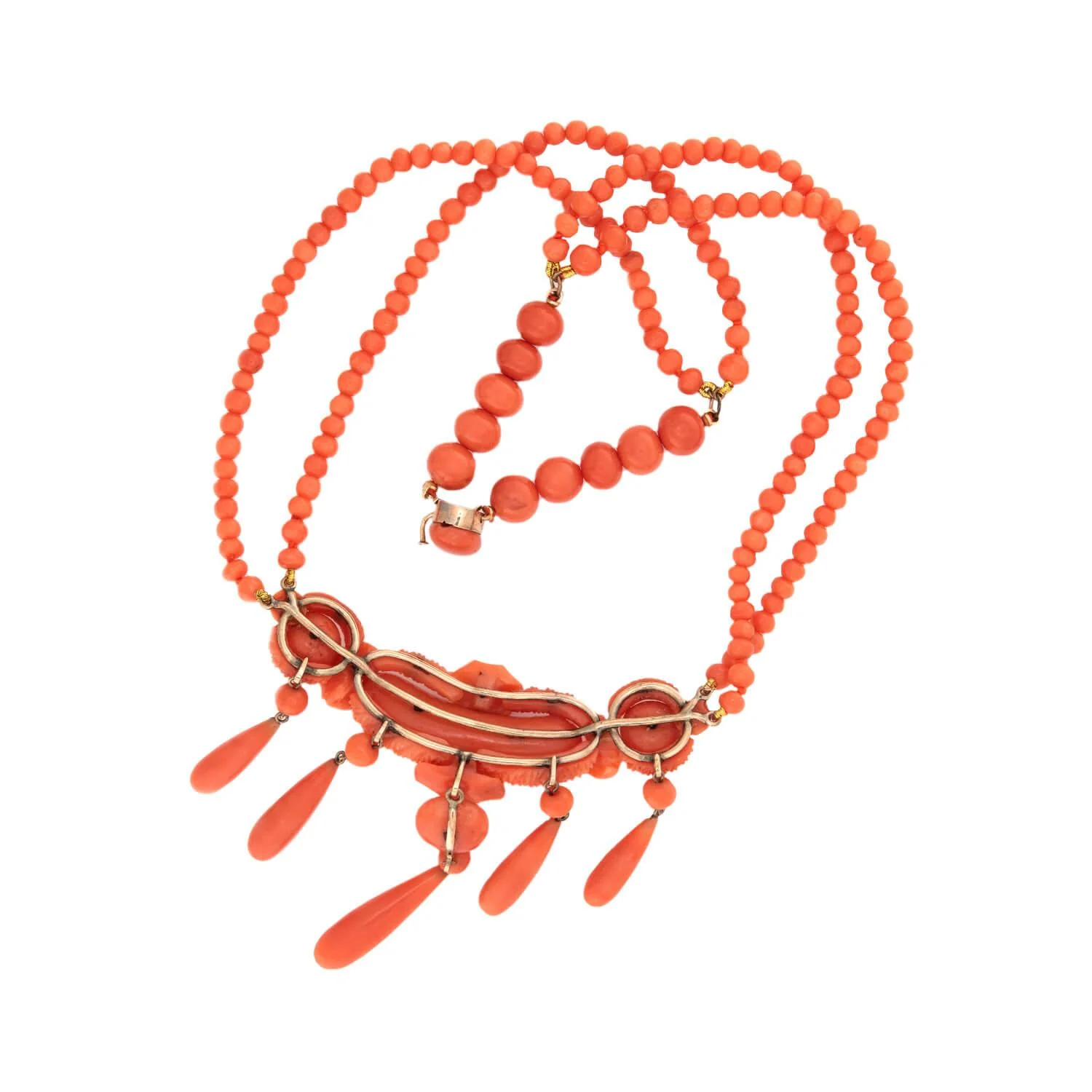 Victorian Gold-Filled Coral Festoon Necklace - Image 3