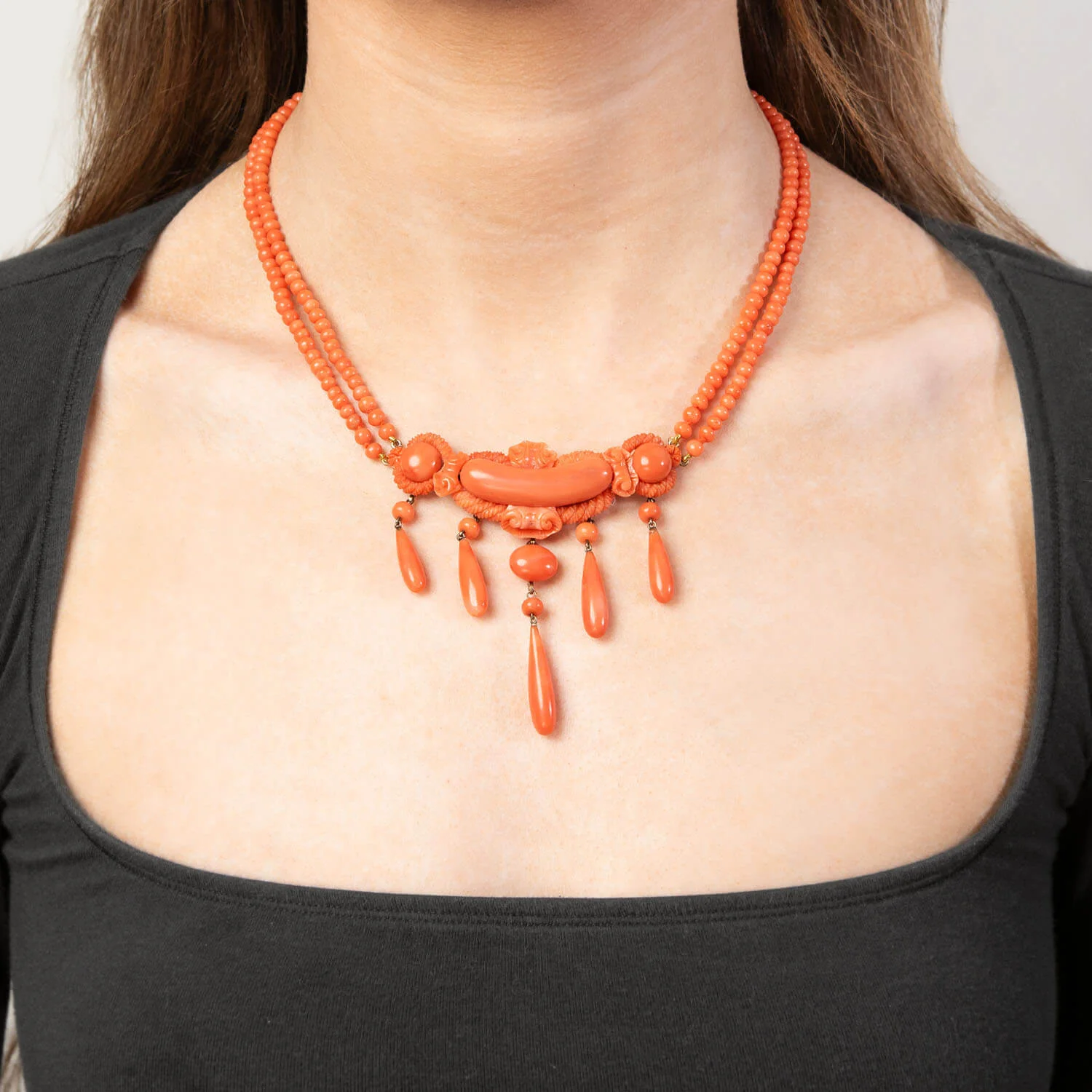 Victorian Gold-Filled Coral Festoon Necklace - Image 5