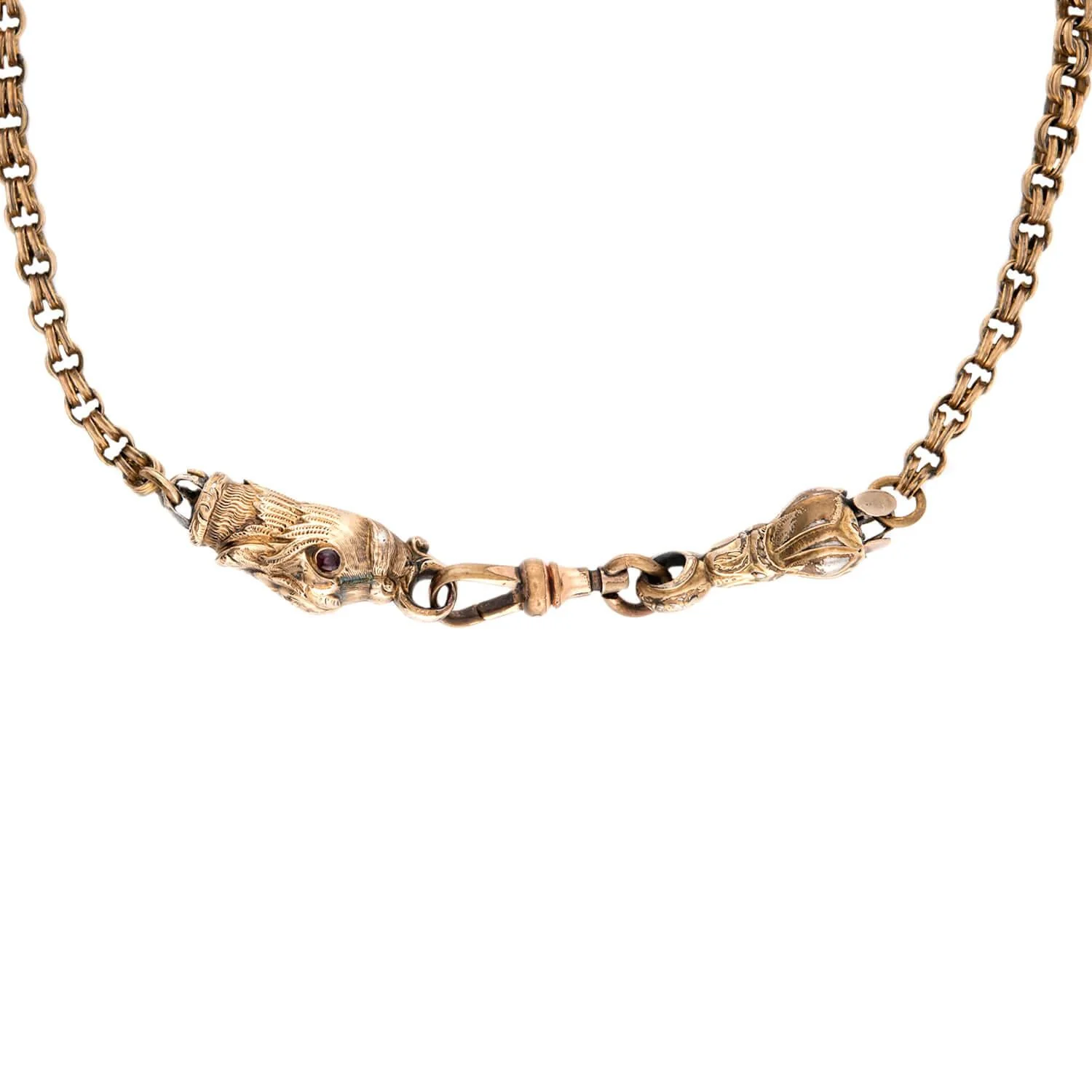 Victorian Gold-Filled Garnet Griffin-Motif Chain Necklace - Image 2