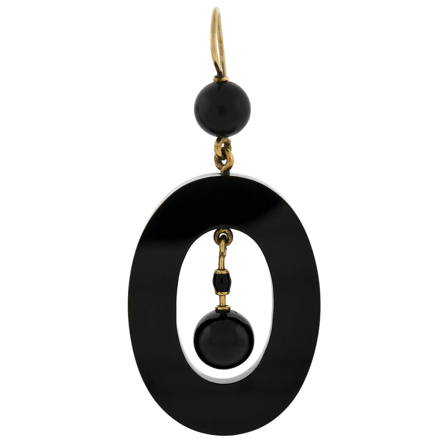 Victorian Large 14kt Carved Onyx Oval-Shaped Hoop Earrings - Image 3