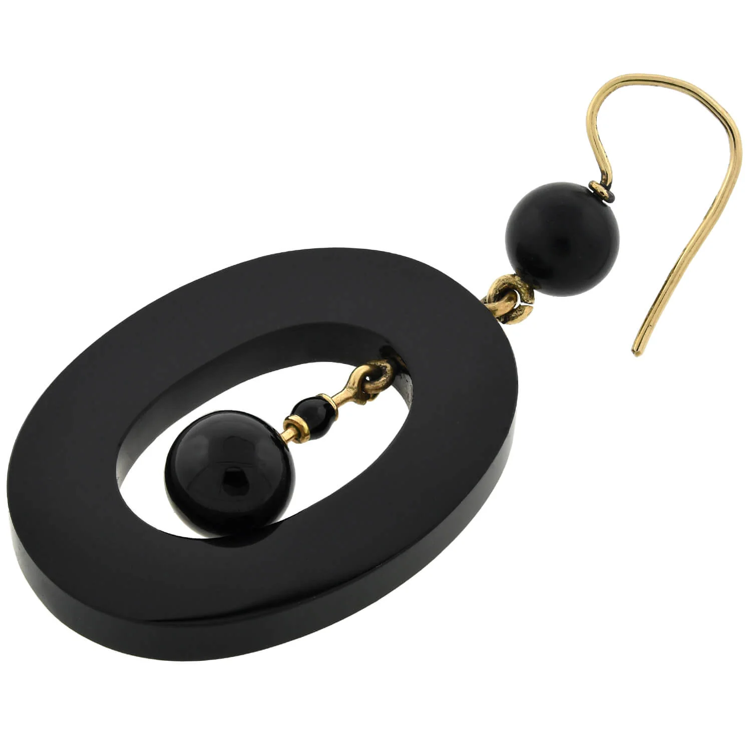 Victorian Large 14kt Carved Onyx Oval-Shaped Hoop Earrings - Image 4