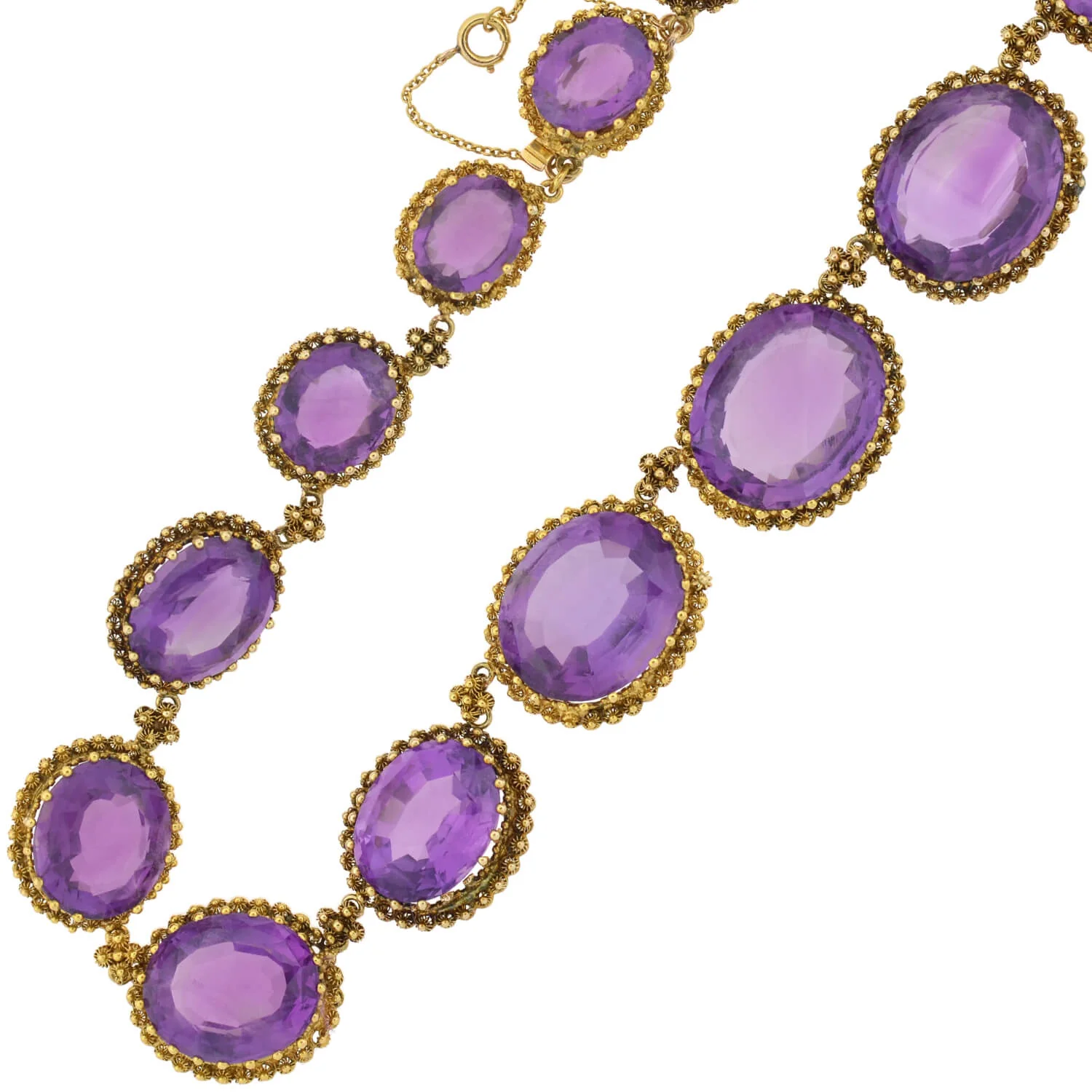 Victorian Large 15kt Faceted Amethyst + Cannetille Wirework Link Necklace 14.5" - Image 3