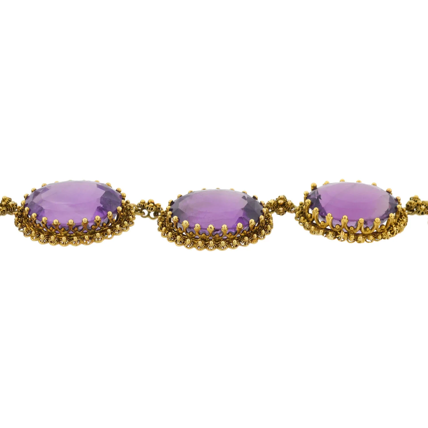 Victorian Large 15kt Faceted Amethyst + Cannetille Wirework Link Necklace 14.5" - Image 5