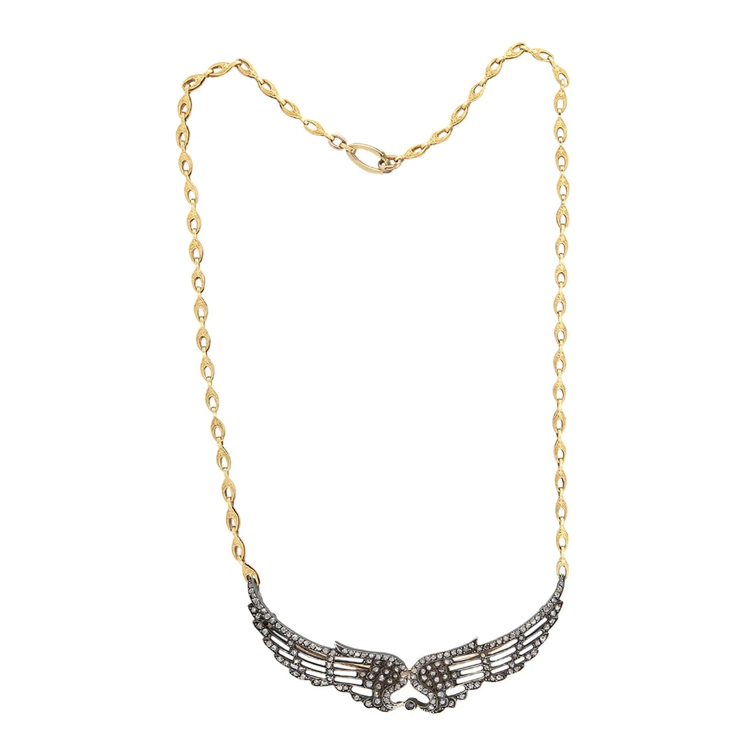 Victorian Large 18kt/Sterling Diamond Wings Pin/Necklace with 14kt Chain - Image 2