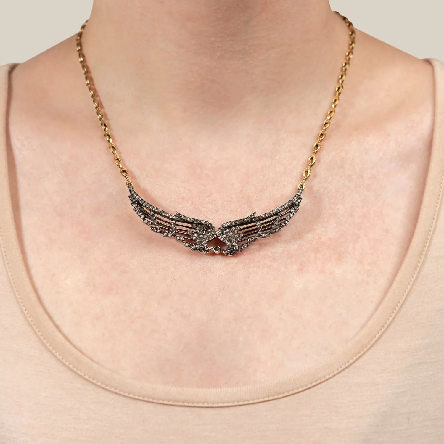 Victorian Large 18kt/Sterling Diamond Wings Pin/Necklace with 14kt Chain - Image 6