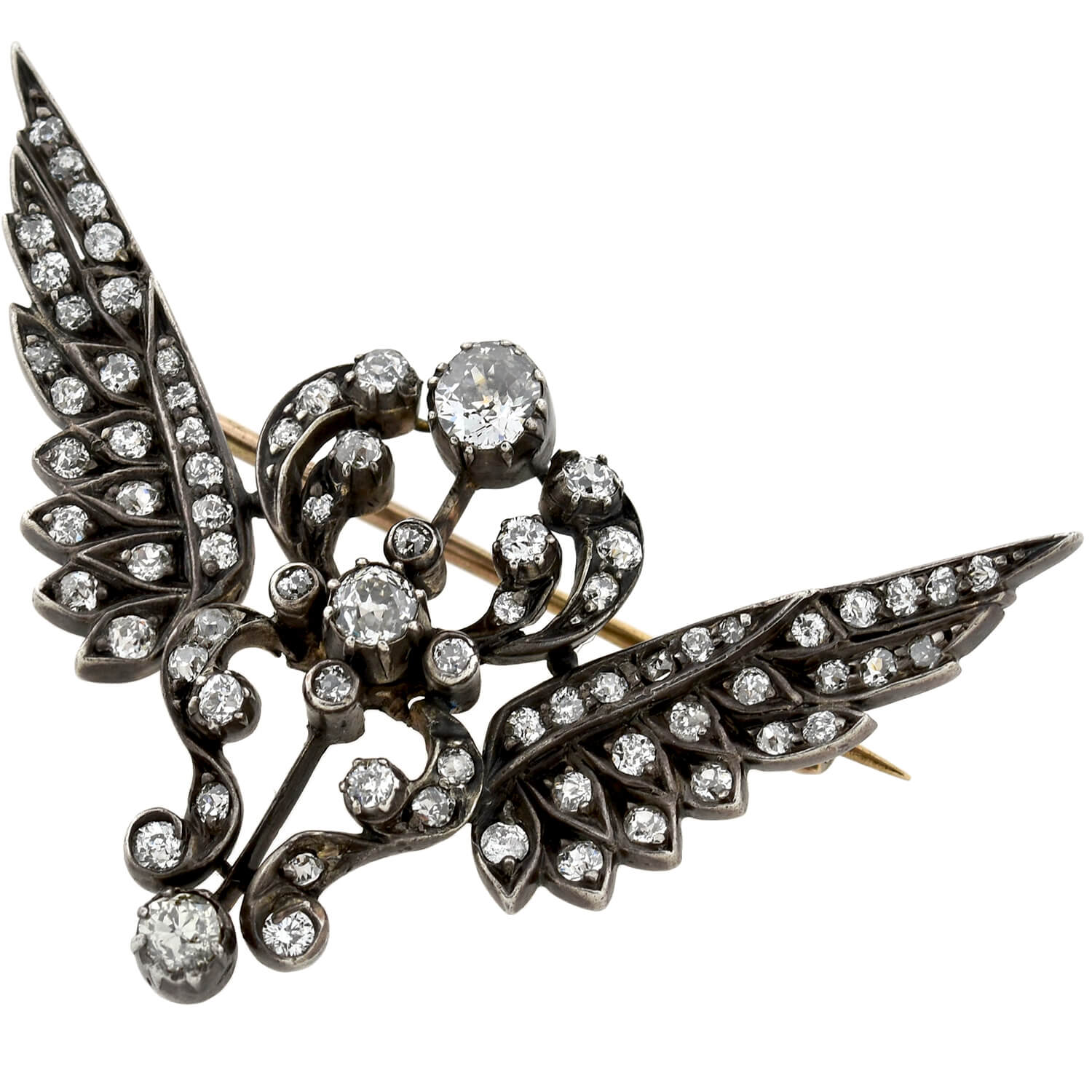 Victorian Large Sterling/15kt Diamond Wing Pin 2.00ctw - Image 2