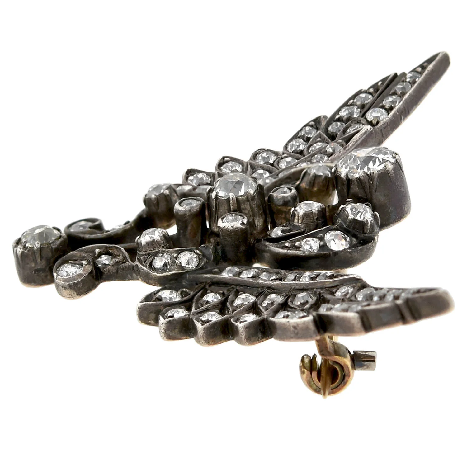 Victorian Large Sterling/15kt Diamond Wing Pin 2.00ctw - Image 3