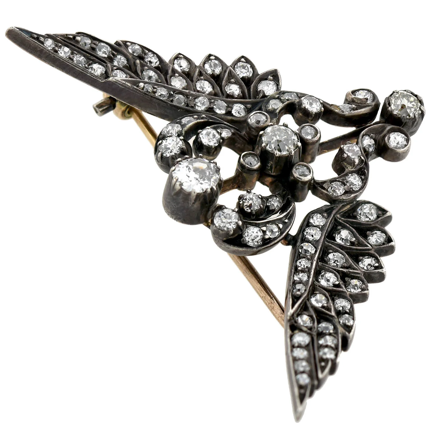 Victorian Large Sterling/15kt Diamond Wing Pin 2.00ctw - Image 4