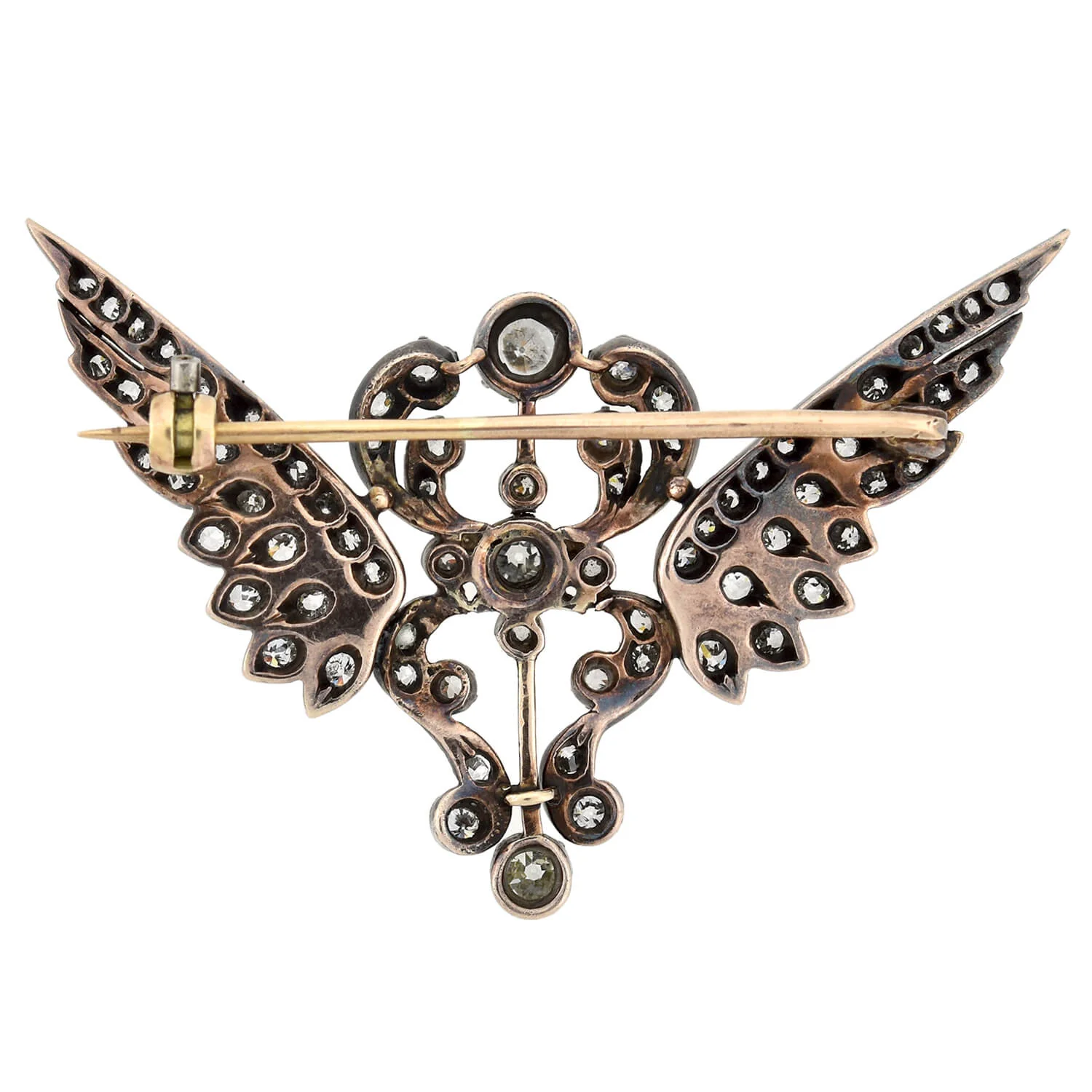 Victorian Large Sterling/15kt Diamond Wing Pin 2.00ctw - Image 5