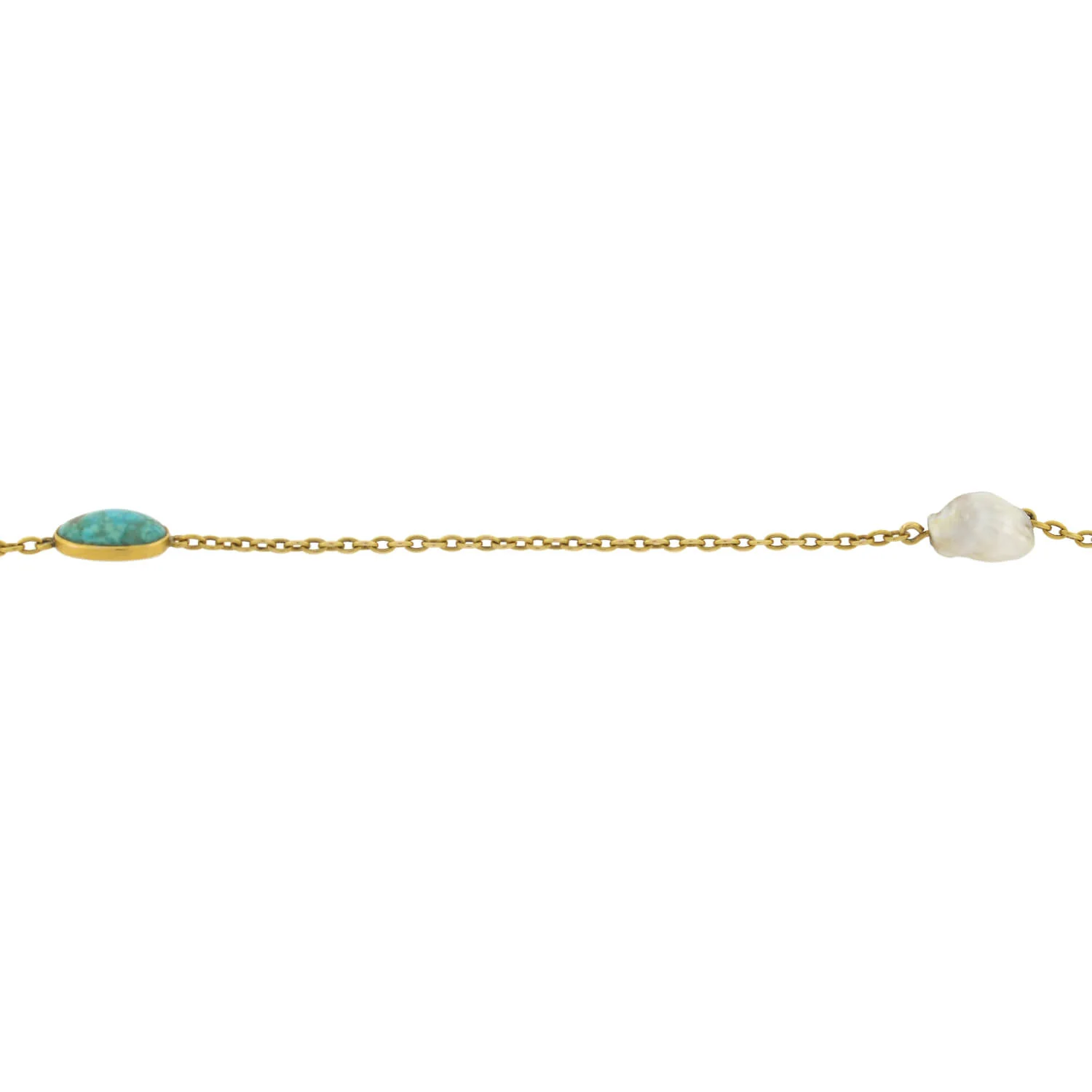 Victorian Long 14kt Turquoise + Mississippi River Pearl Chain Necklace 48" - Image 4