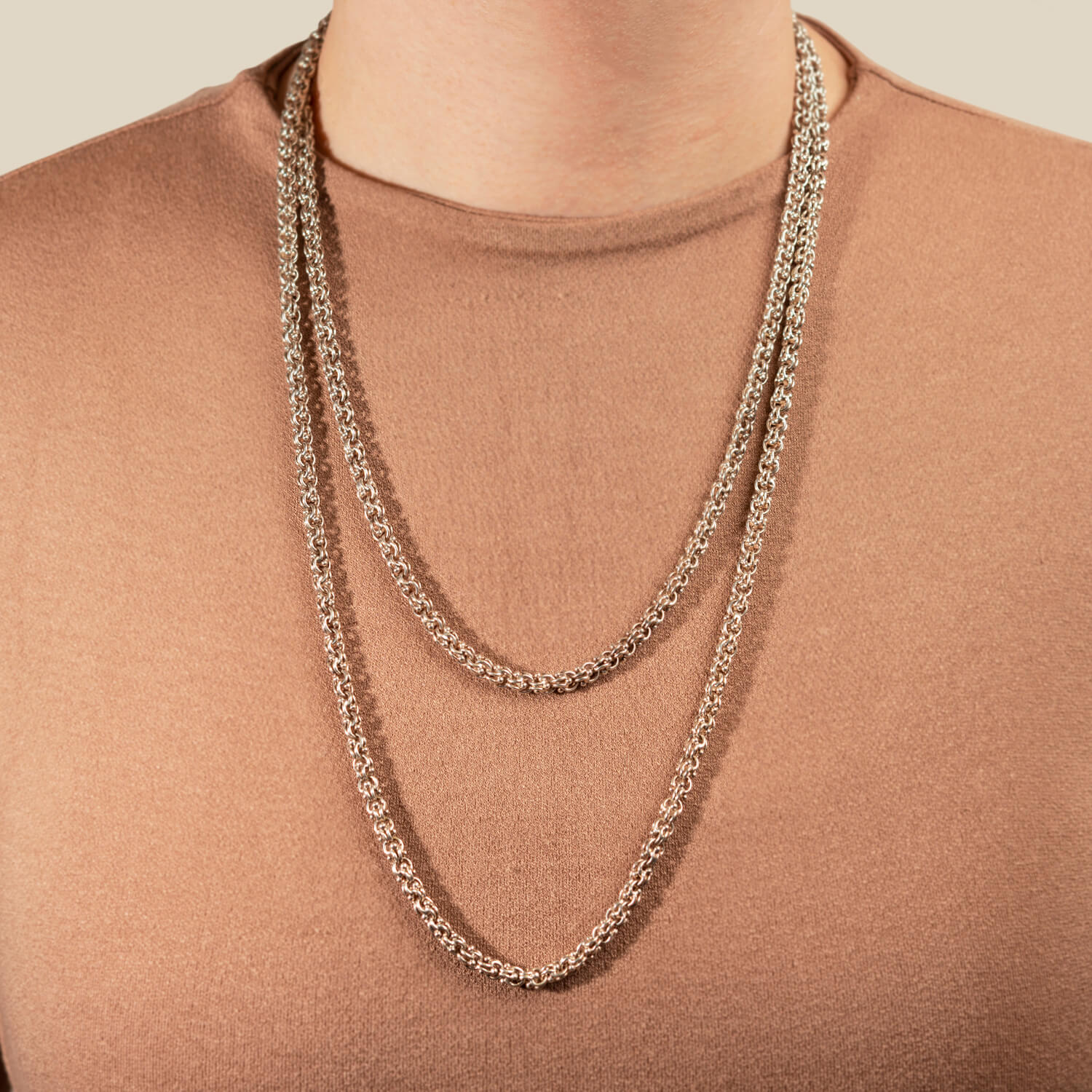 Victorian Long Sterling Beaded Link Chain 60" - Image 6
