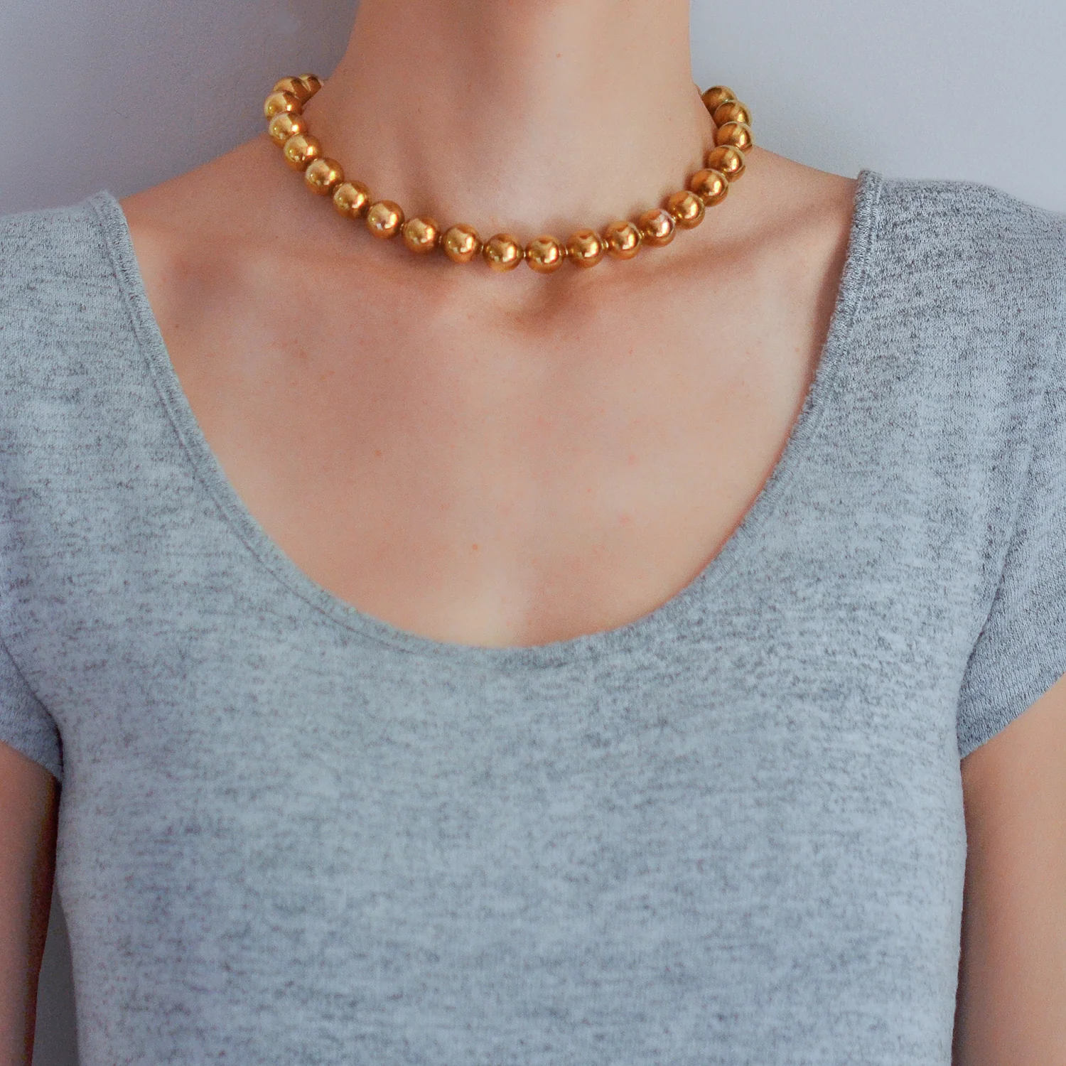 Victorian Rare 15kt Yellow Gold Large Bead Necklace 16.25" - Image 7