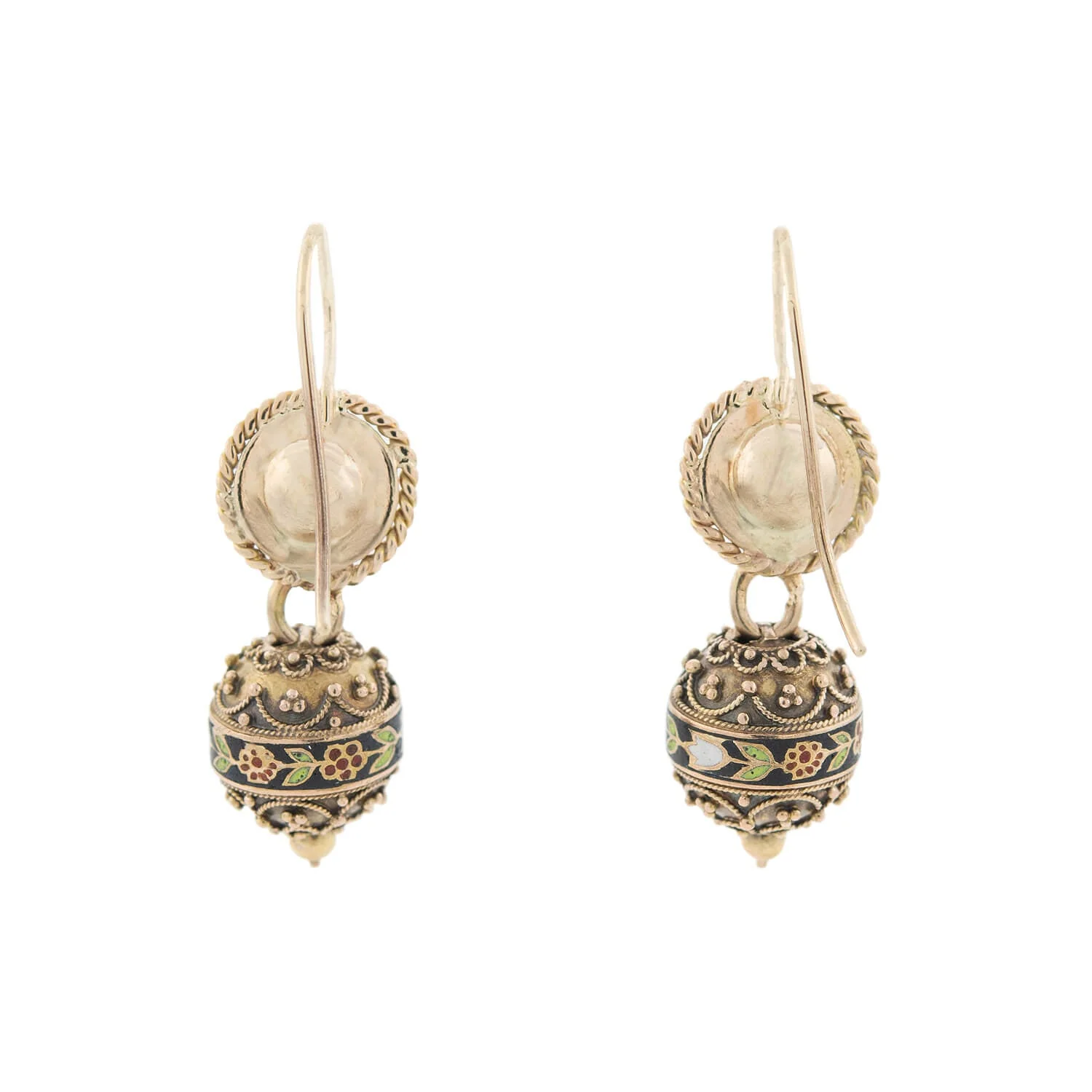 Victorian Revival 14kt + Enameled Earrings - Image 3