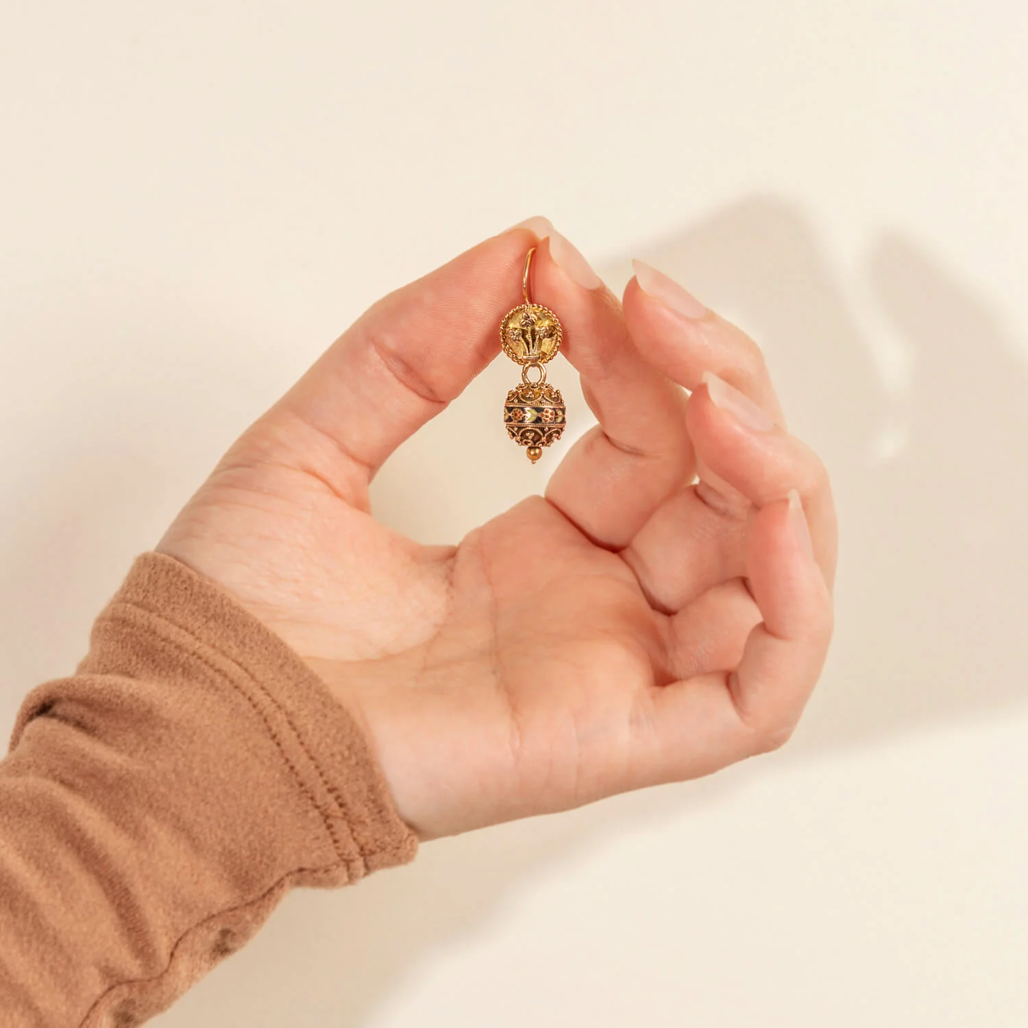 Victorian Revival 14kt + Enameled Earrings - Image 4