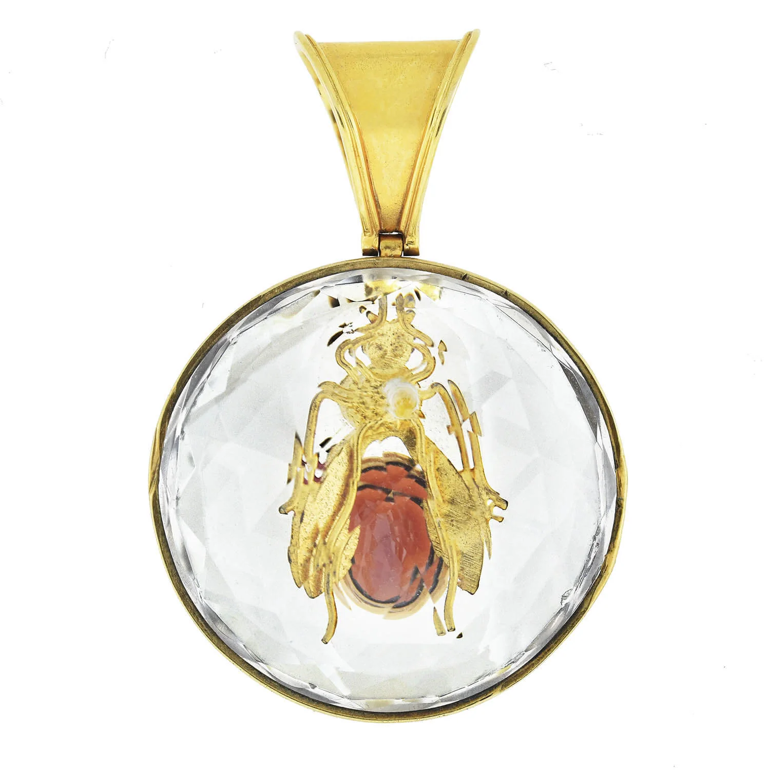 Victorian Rock Crystal, Ruby, Garnet + Emerald Insect Pendant - Image 5