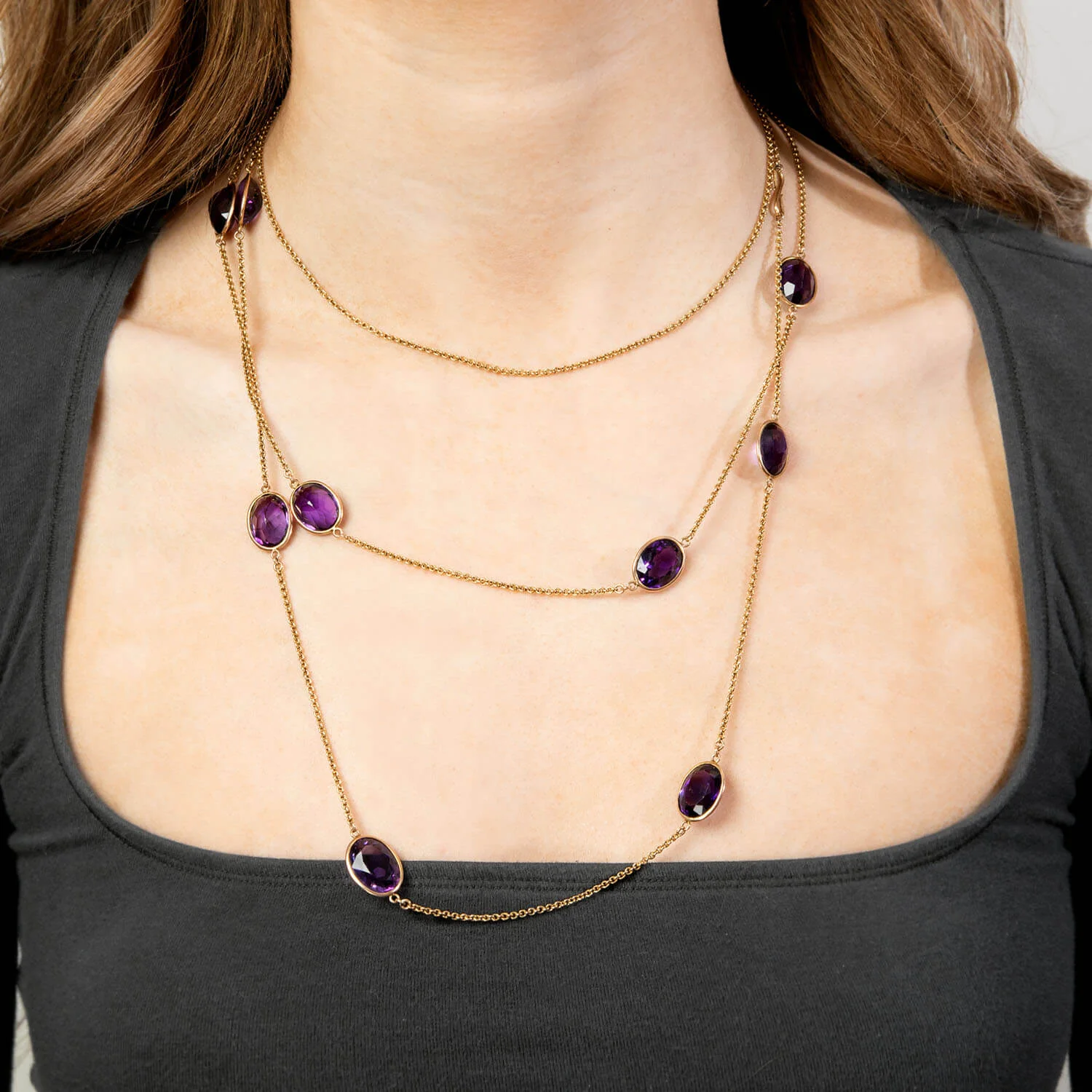 Victorian Russian 18k Amethyst Link Necklace 60" - Image 5