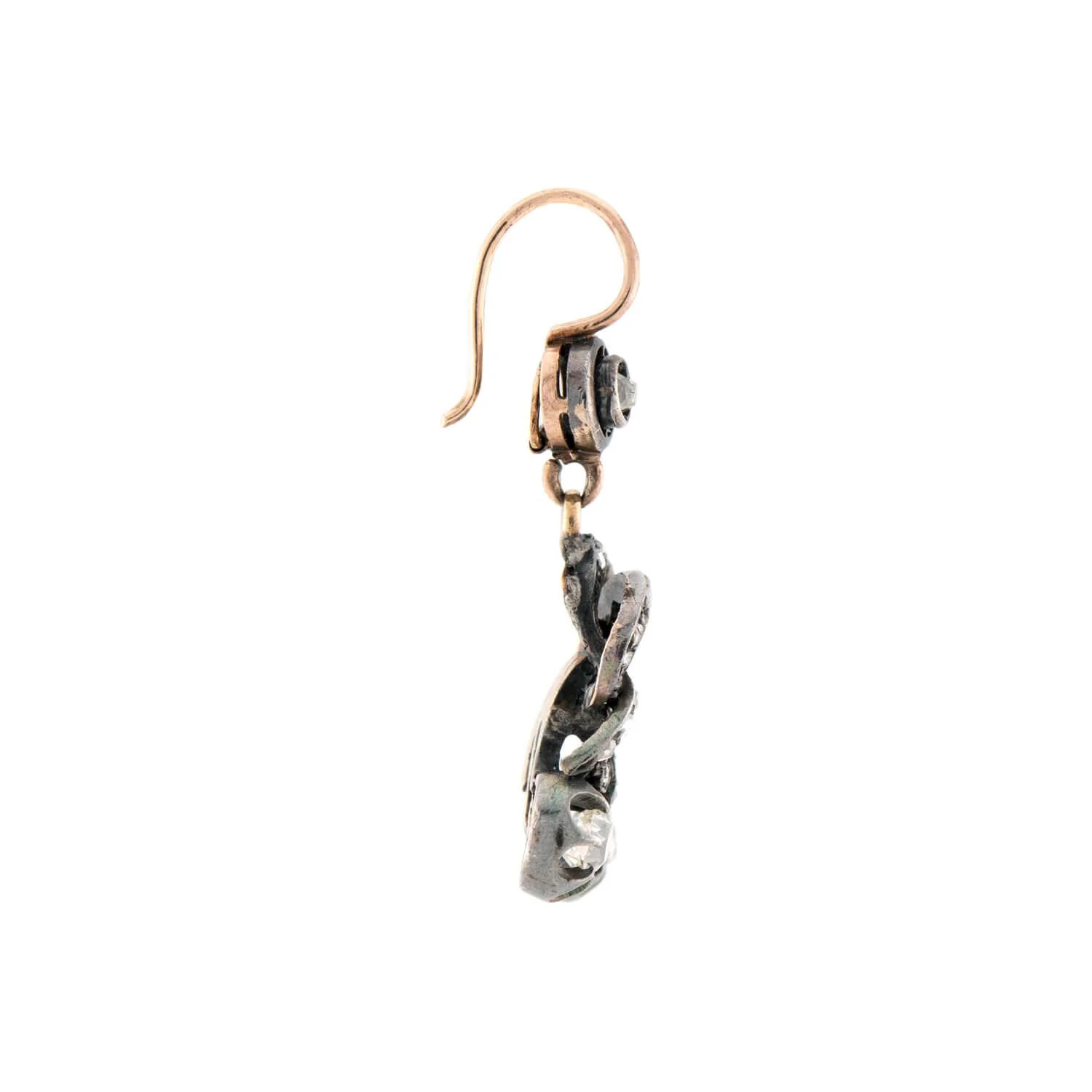 Victorian Russian 18k & Sterling Silver Love Knot Dangle Earrings - Image 2
