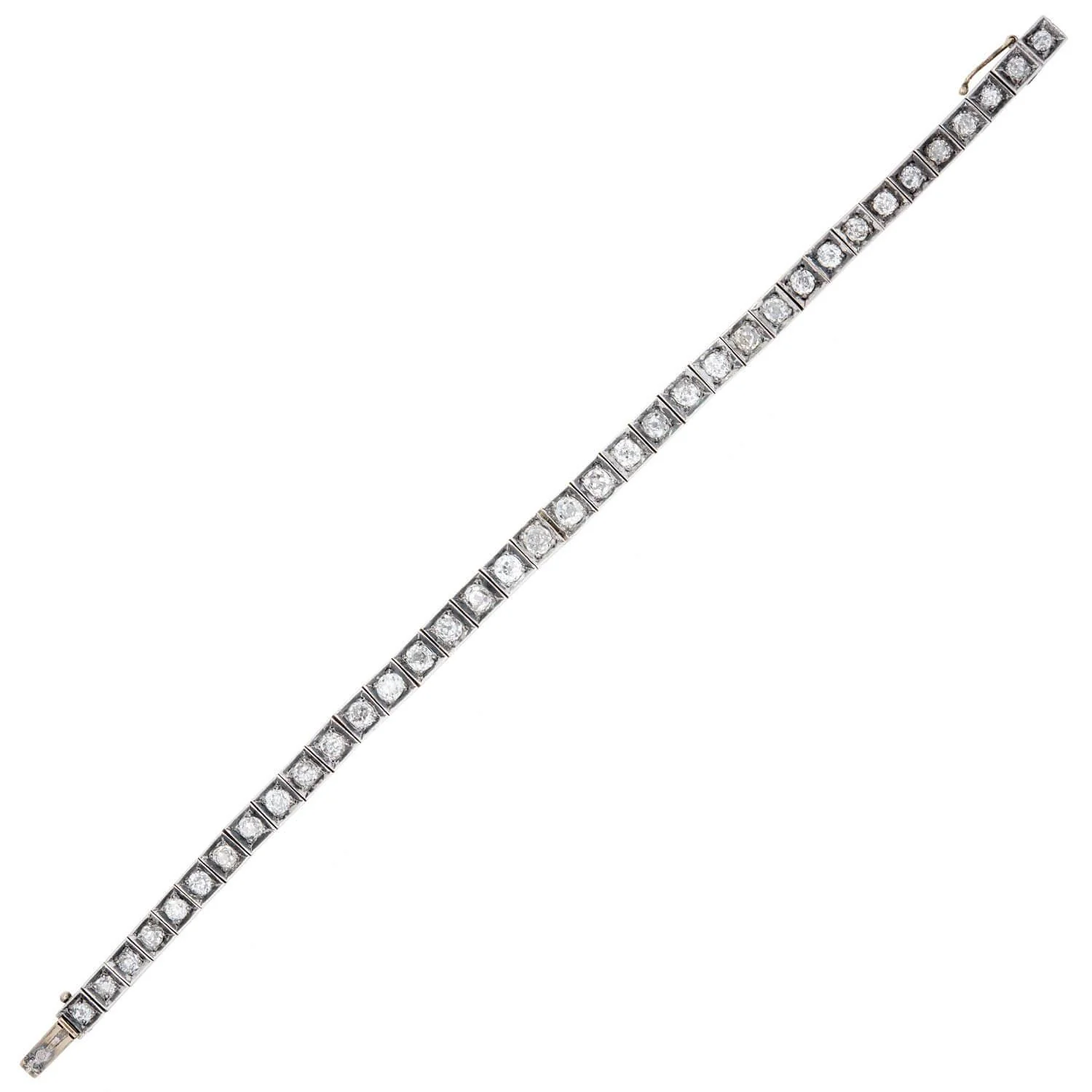 Victorian Russian Gold/Sterling Silver Diamond Line Bracelet - Image 2