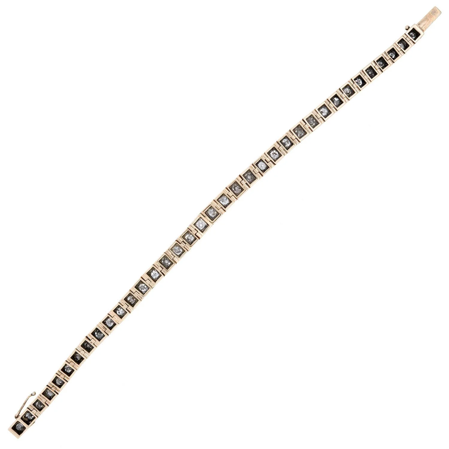 Victorian Russian Gold/Sterling Silver Diamond Line Bracelet - Image 4